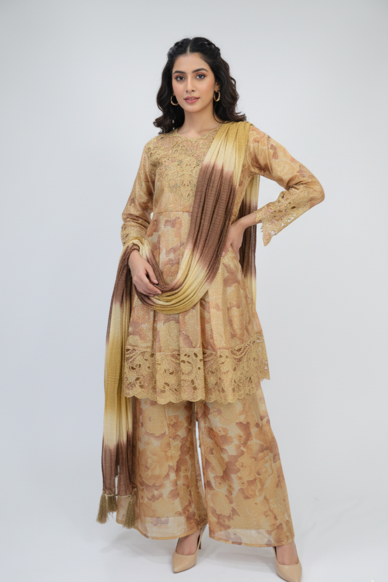 NAYAB|3-PIECE DIGITAL MULTI SHORT FROCK MMG-1041