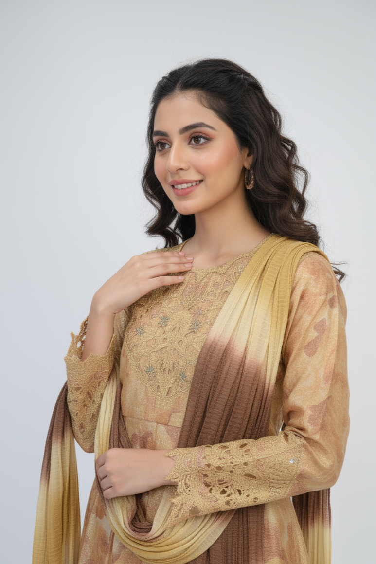 NAYAB|3-PIECE DIGITAL MULTI SHORT FROCK MMG-1041