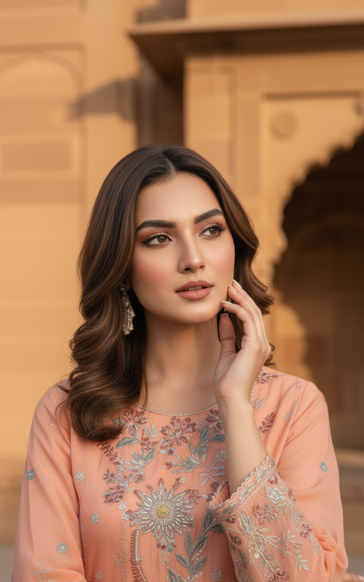 ZARPOSH|3-PIECE EMBROIDERED FROCK MMG-824