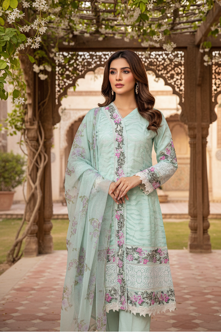 ZIMAL|3-PIECE ORGANZA ZARI JACQUARD KURTA SET MMG-1087