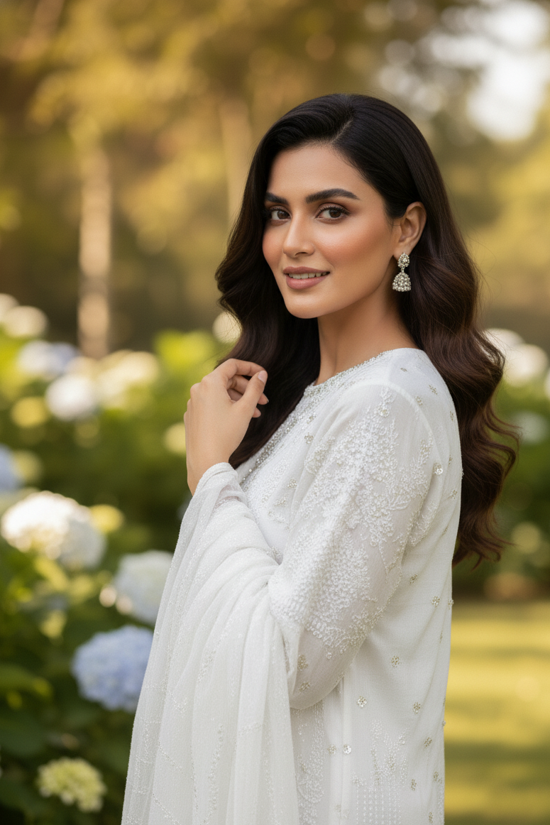 ZEENAT|3-PIECE ORGANZA NET EMBROIDERED KURTA SET MMG-1079