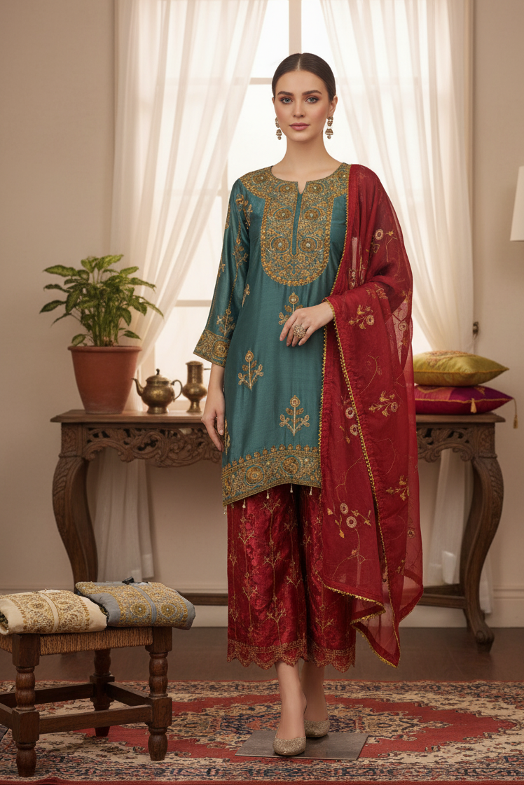 SPARKLE MASURI EDITION EMBROIDERED KURTA SET MMG-842