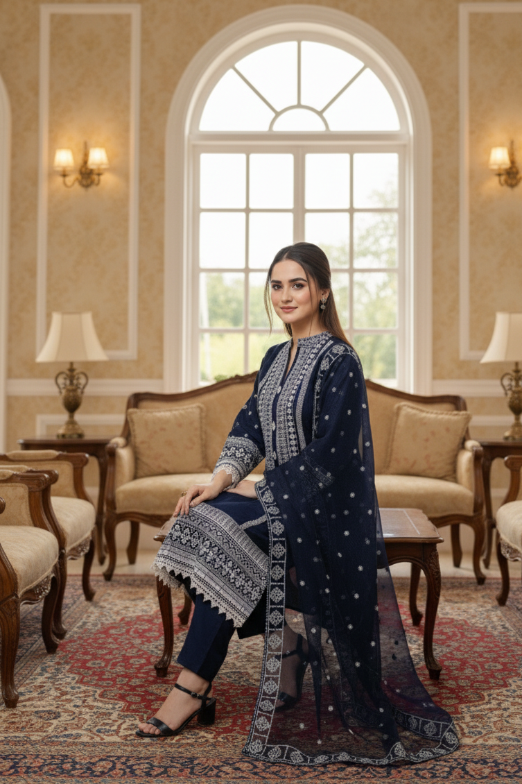 GUL E KHADDAR|3-PIECE EMBROIDERED KURTA SET MMG-787