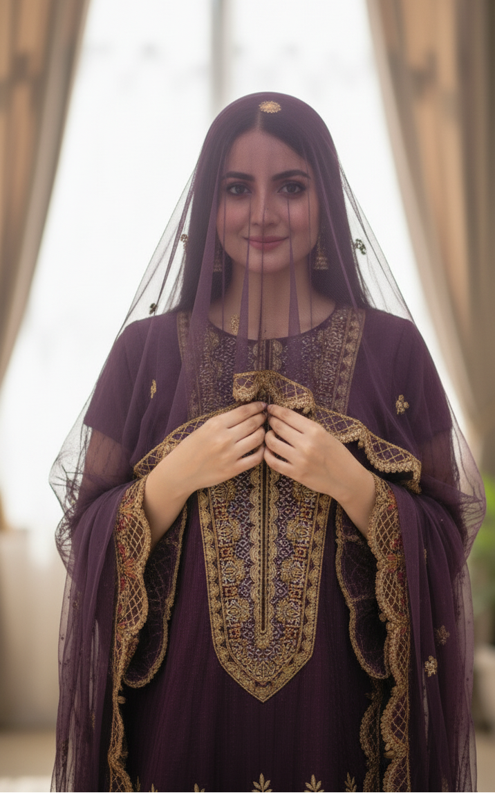 MEHR E HAYA|3-PIECE CHAMAK ORGANZA NET EMBROIDERED FROCK