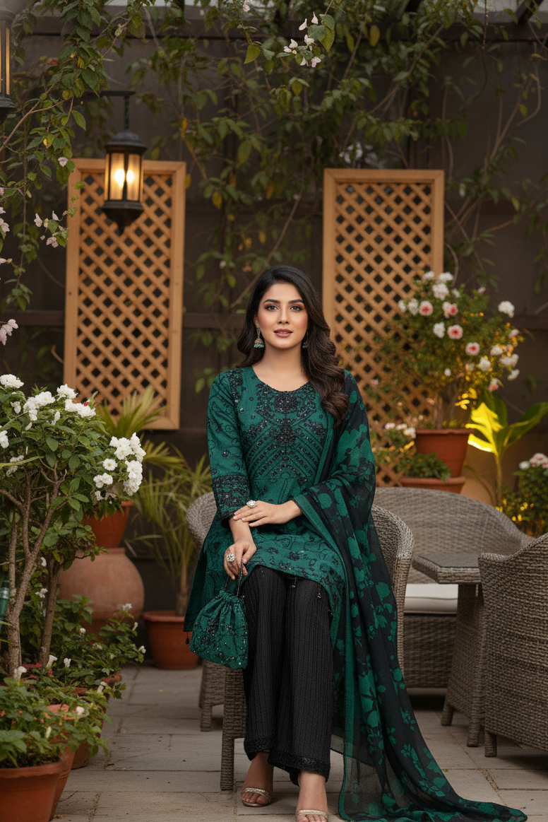 ZAREENAH|BLACK QUOTA ORGANZA EMB FROCK MMG-896