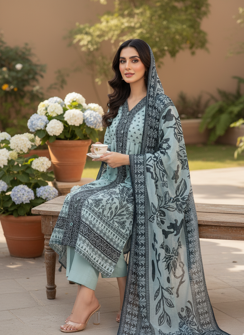 ETHEREAL BLOOM|HEAVY CHIFFON DIGITAL PRINTED EMBROIDERED LONG FROCK MMG-1091