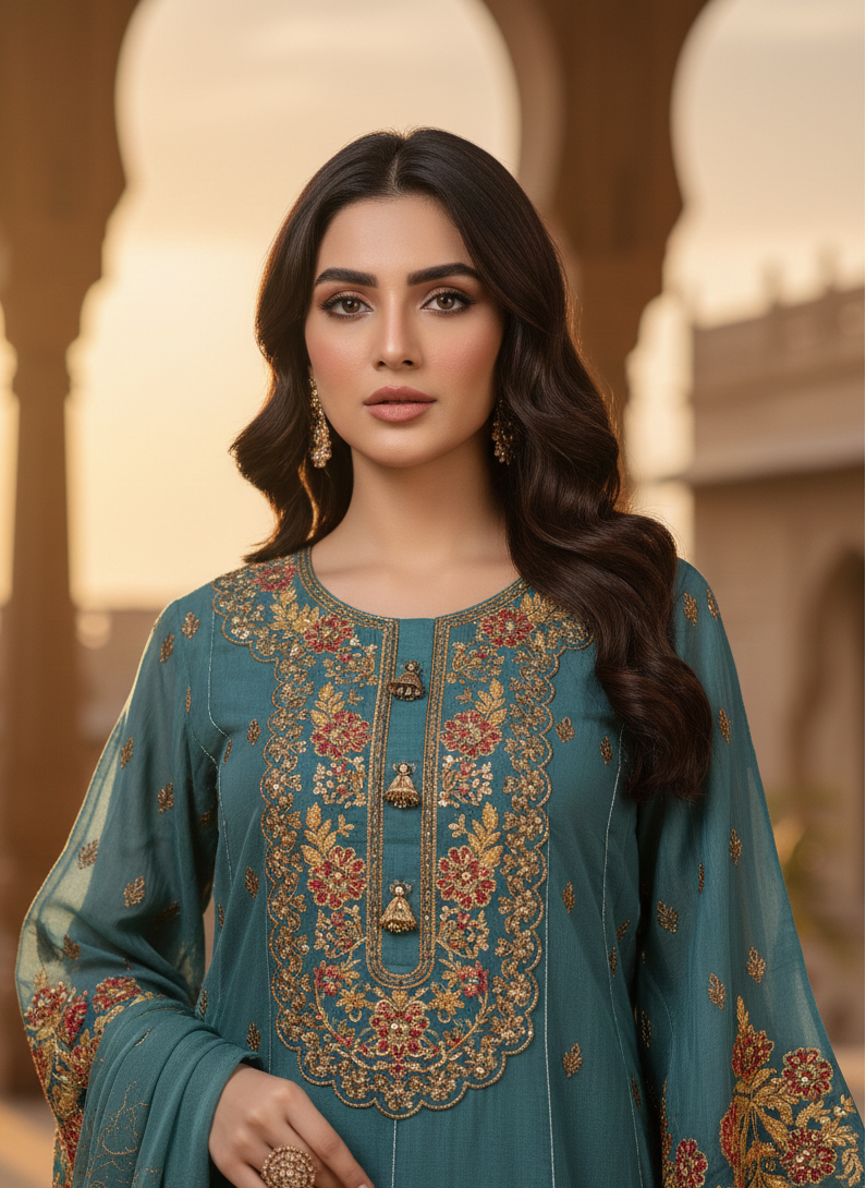 ARISHMA|CHIFFON EMBROIDERED FROCK MMG-858