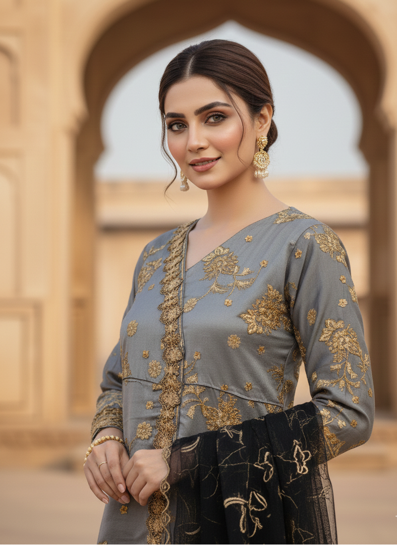 ZEENAT ANGRAKHA ELEGANT EMBROIDERED FROCK MMG-856