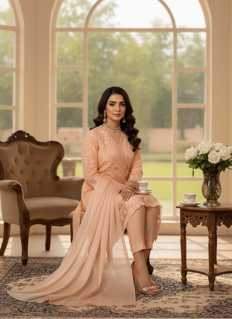 ADAAH 3D CHIFFON SILK EMB BACKTAIL FROCK MMG-837