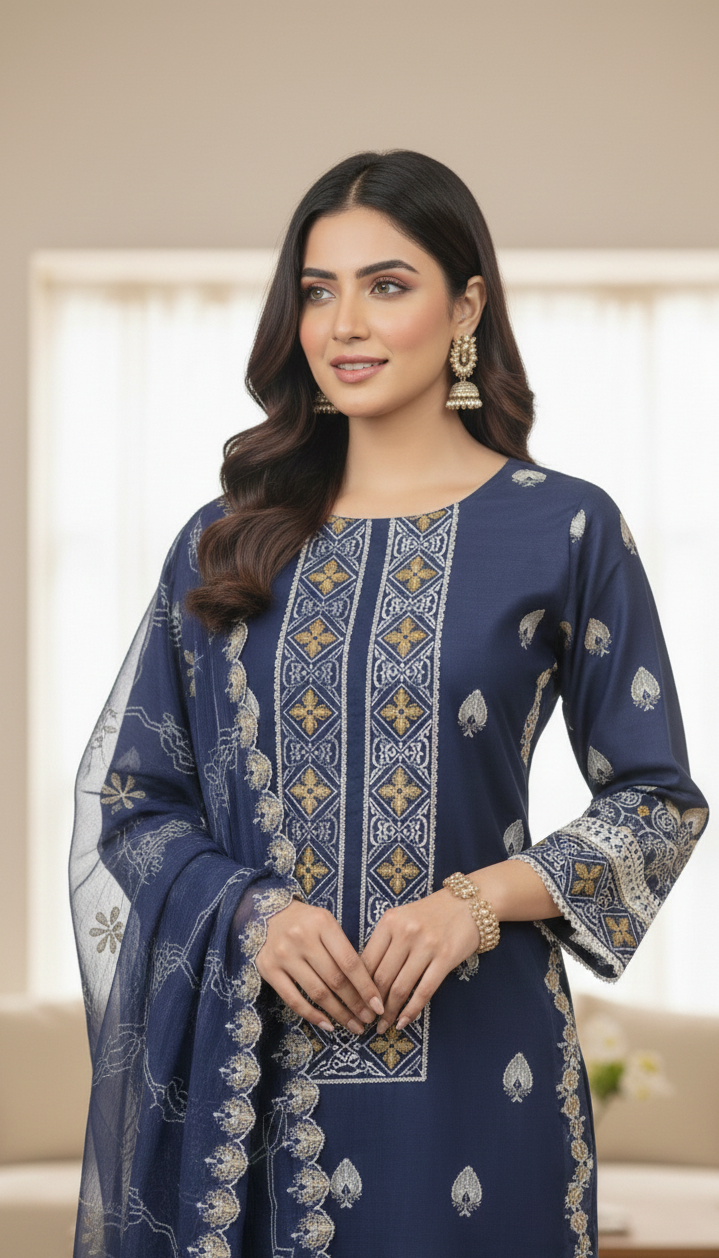 COTTON LUXE EMB KURTA SET MMG-1003