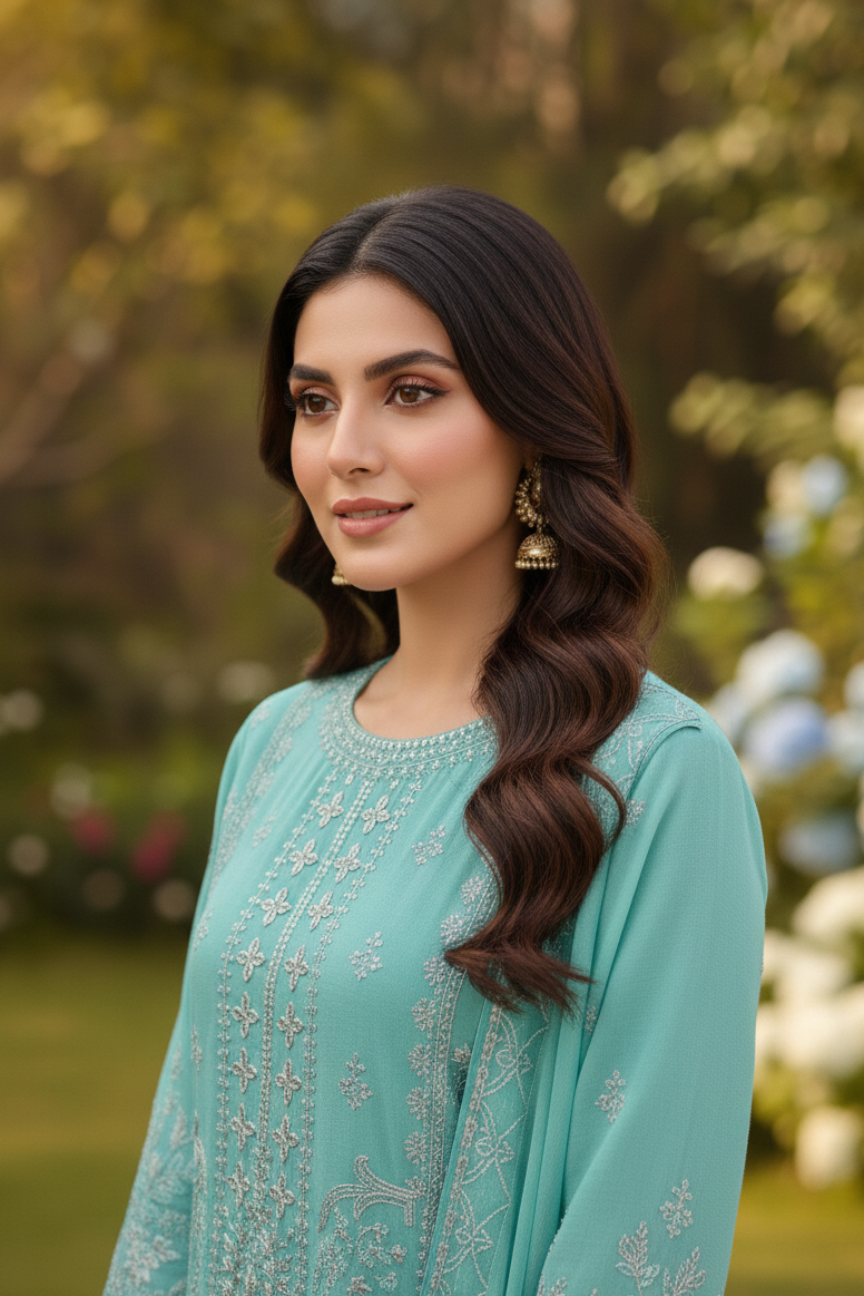 AABROO CHIFFON EMB KURTA SET MMG-1181