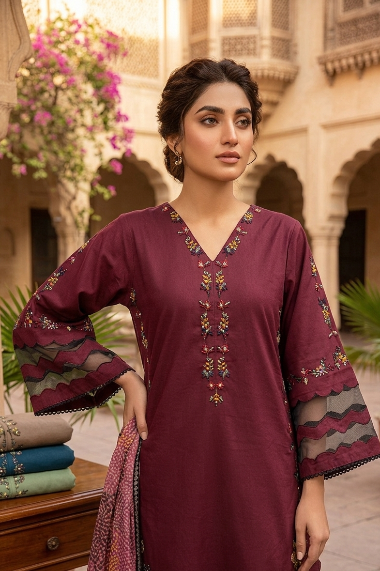 ZAROON COTTON EMB KURTA SET MMG-1234