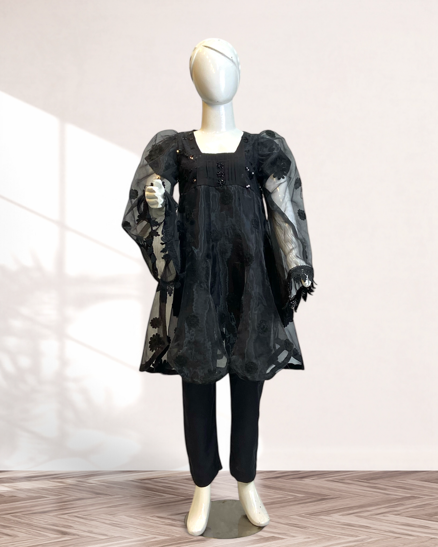 MMG Kids Collection – Black Tissue 3D Frock with Soft Malai Trouser MMG-D-159