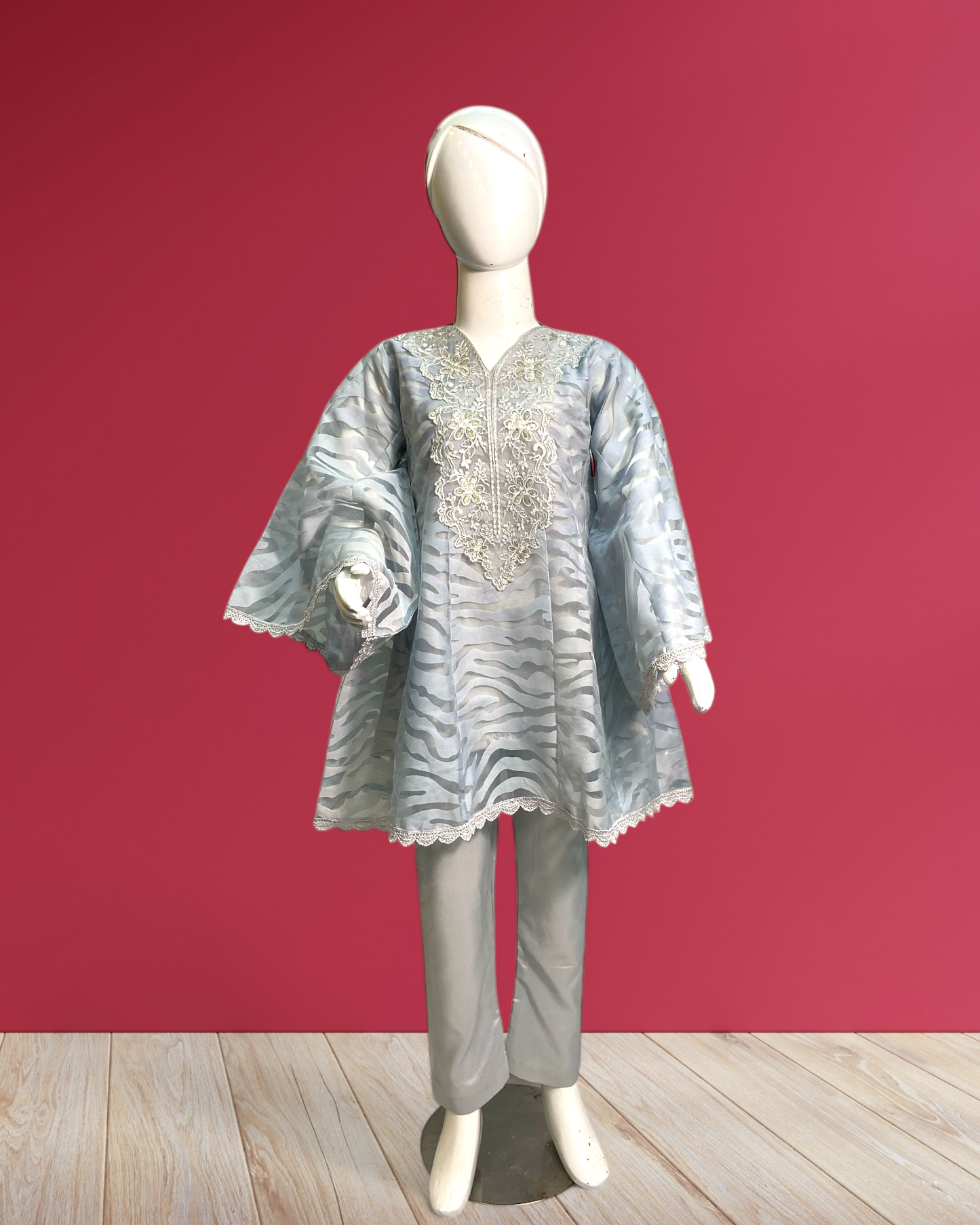 Kids Collection - Elegant Poly Jacquard Frock with Soft Malai Trouser MMG-D-160