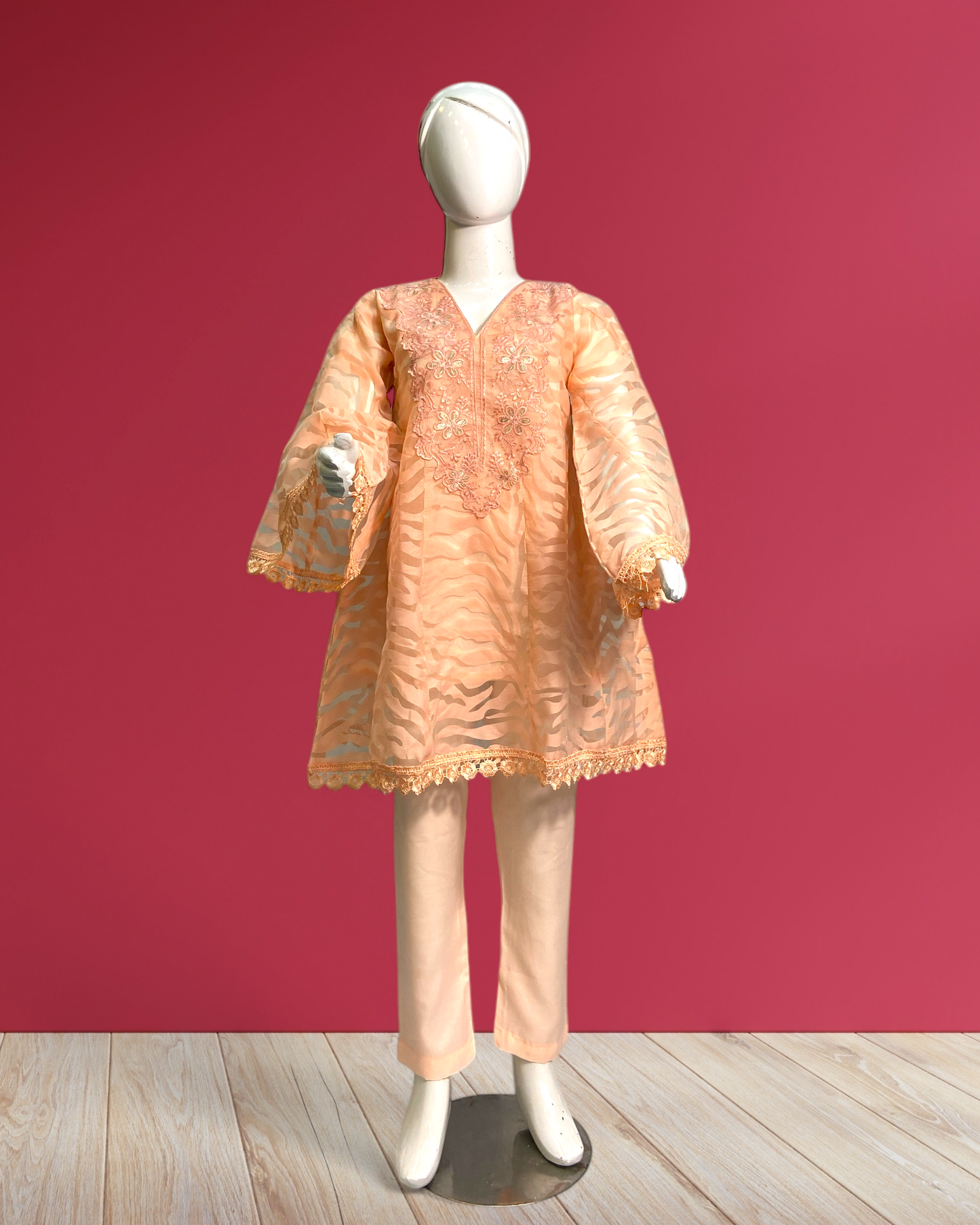 Kids Collection - Elegant Poly Jacquard Frock with Soft Malai Trouser MMG-D-160