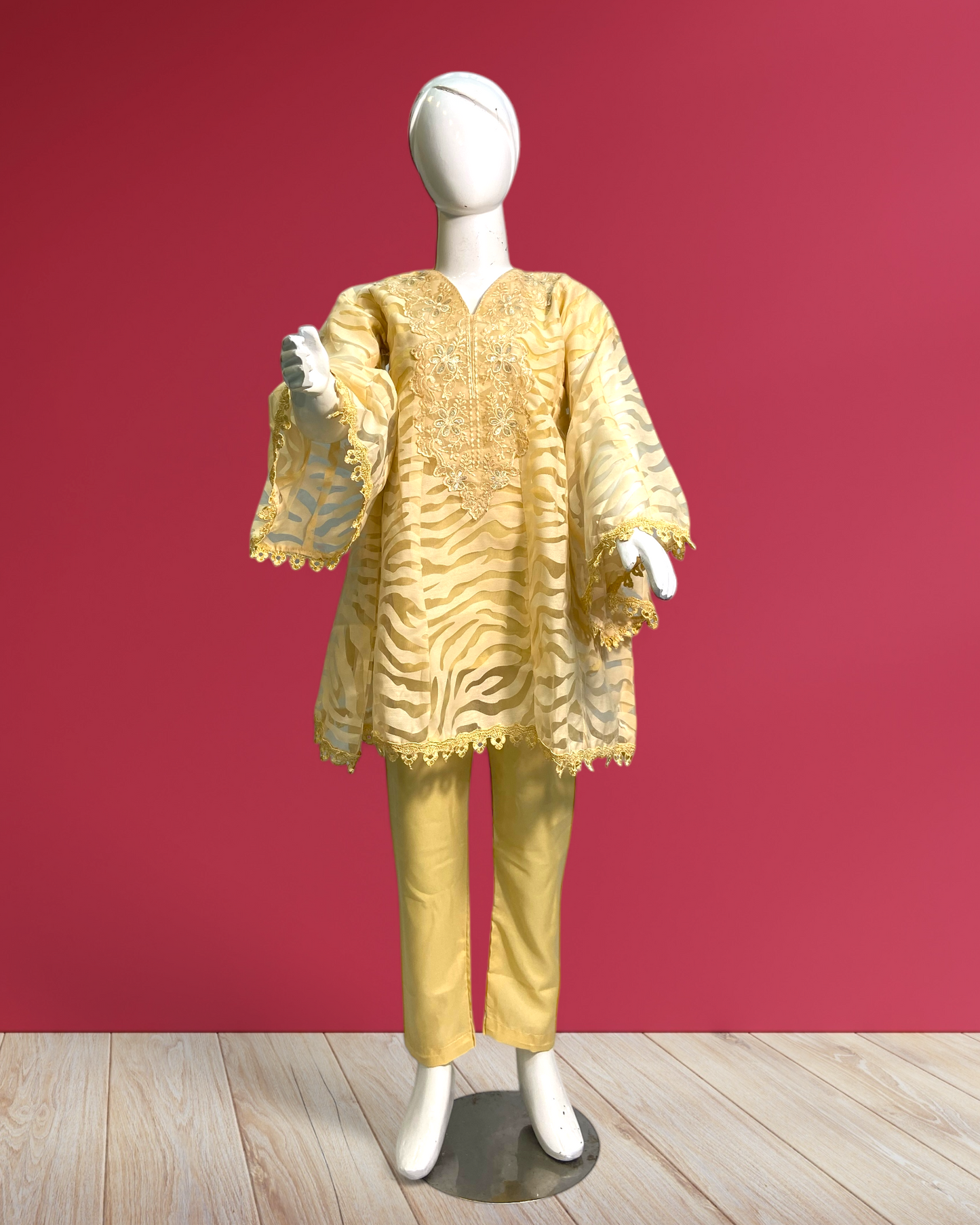 Kids Collection - Elegant Poly Jacquard Frock with Soft Malai Trouser MMG-D-160