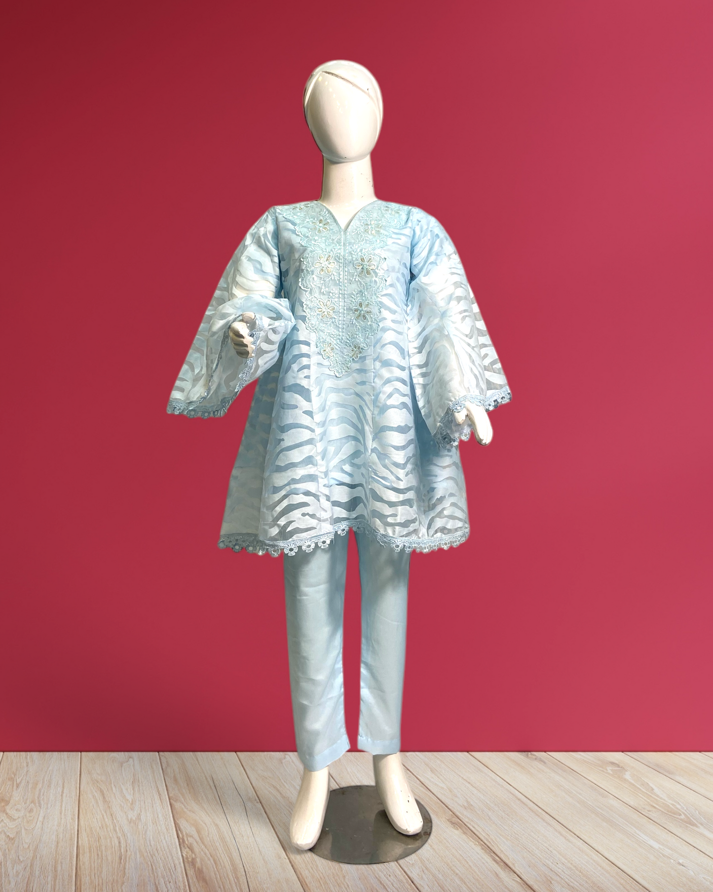 Kids Collection - Elegant Poly Jacquard Frock with Soft Malai Trouser MMG-D-160