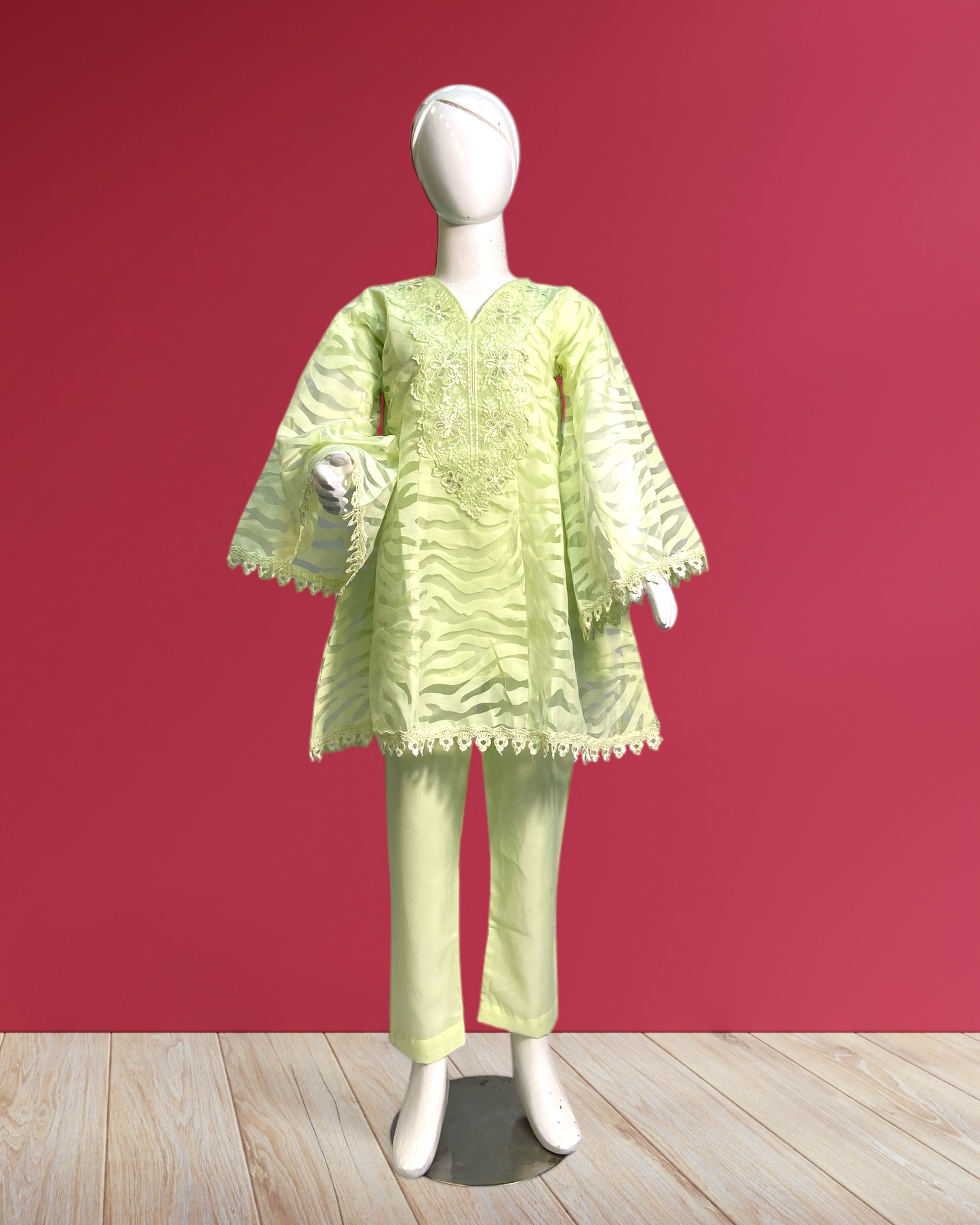 Kids Collection - Elegant Poly Jacquard Frock with Soft Malai Trouser MMG-D-160