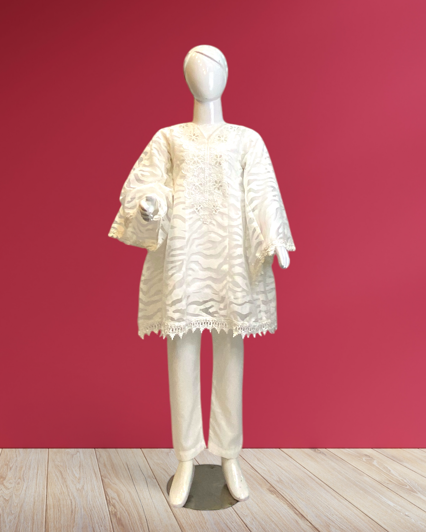 Kids Collection - Elegant Poly Jacquard Frock with Soft Malai Trouser MMG-D-160