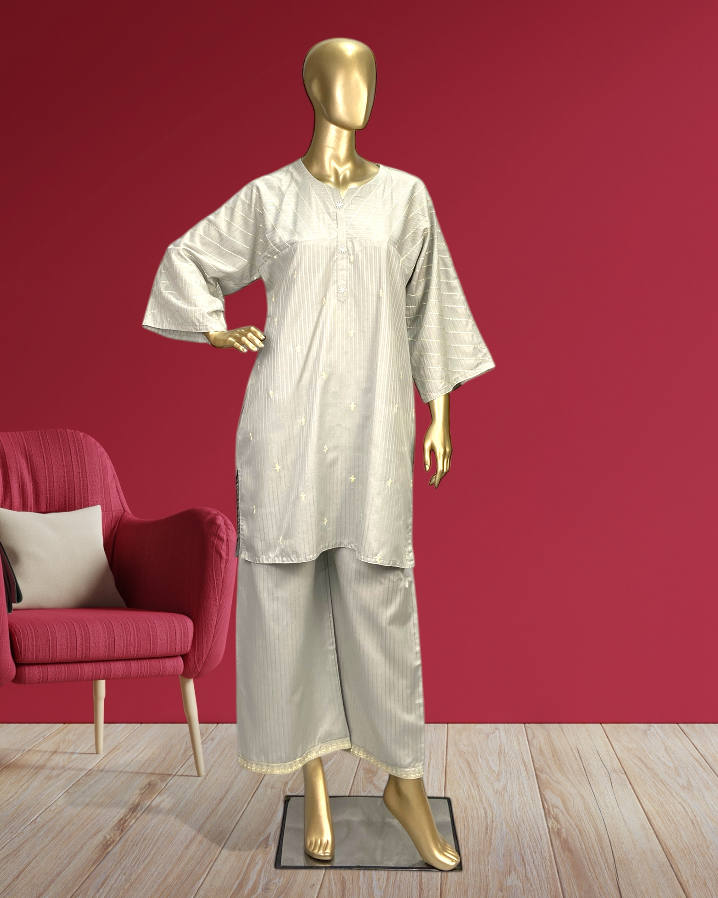Embroidered Doria PC Cotton 2-Piece Suit MMG-D-178