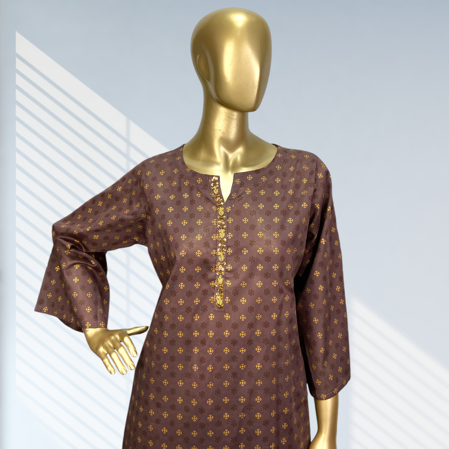 2-Piece Cotton Block Print Suit with Hand-Worked Neckline MMG-D-108