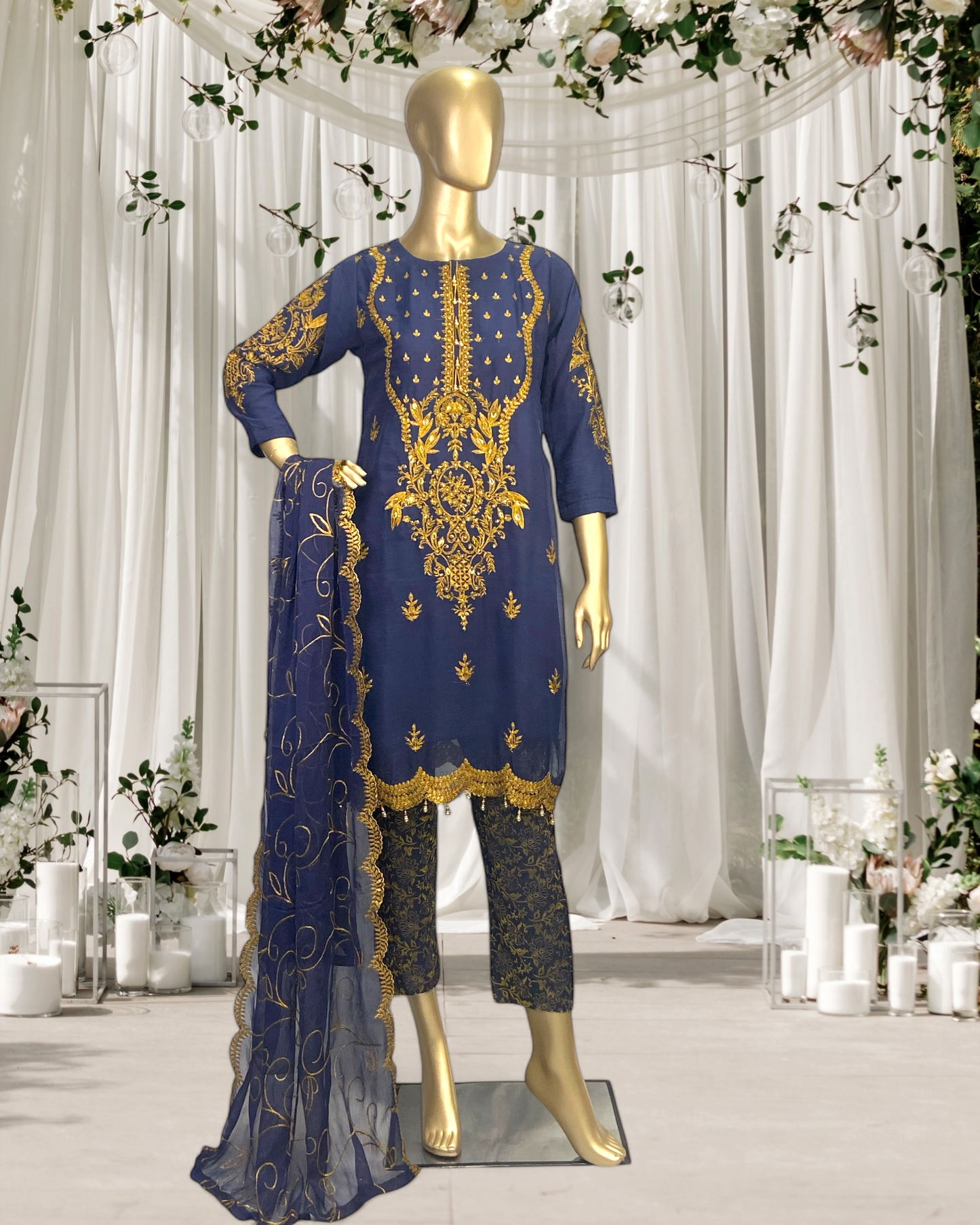 Elegant Embriodered Crinkle Chiffon 3-Piece Suit MMG-GG-02