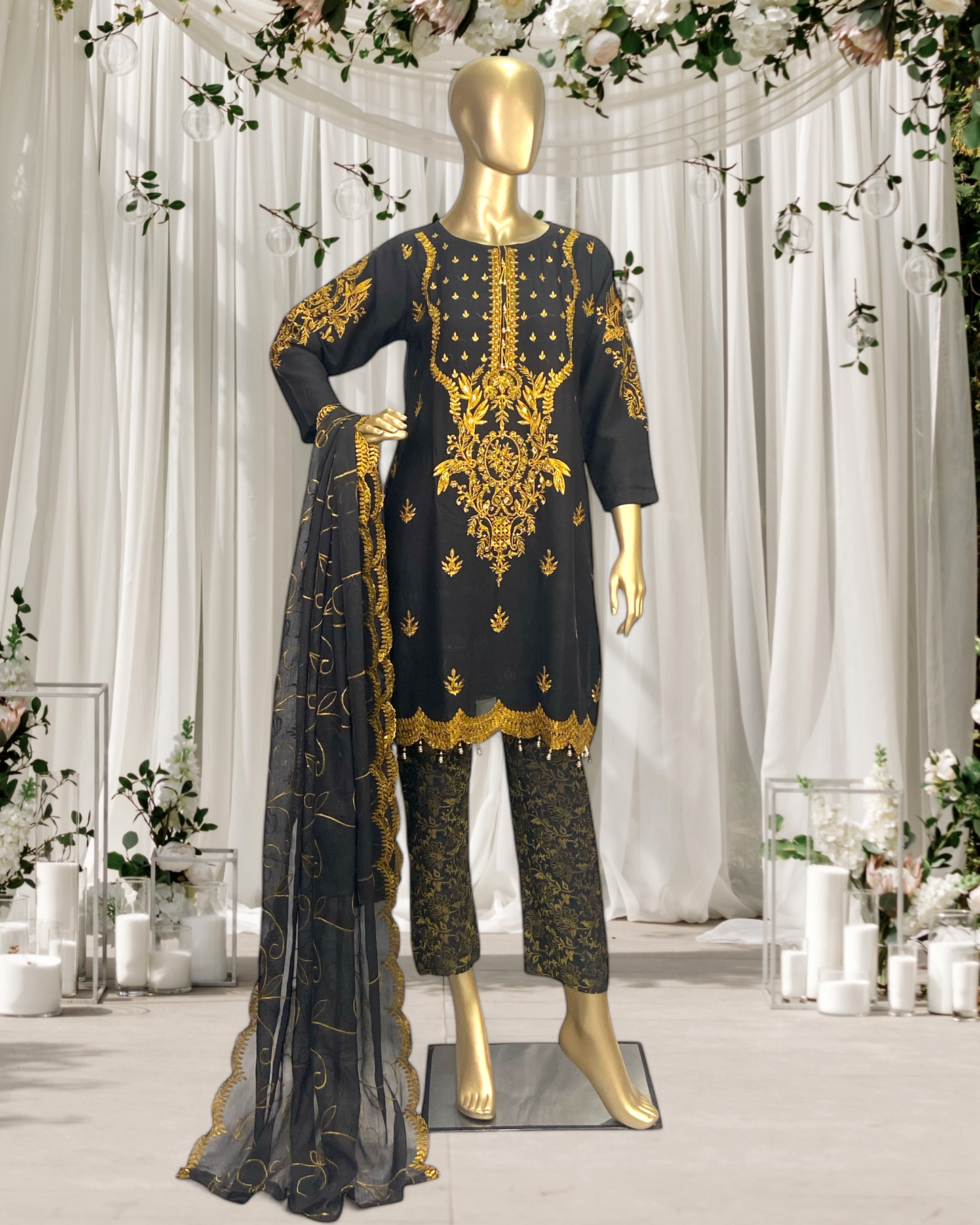 Elegant Embriodered Crinkle Chiffon 3-Piece Suit MMG-GG-02