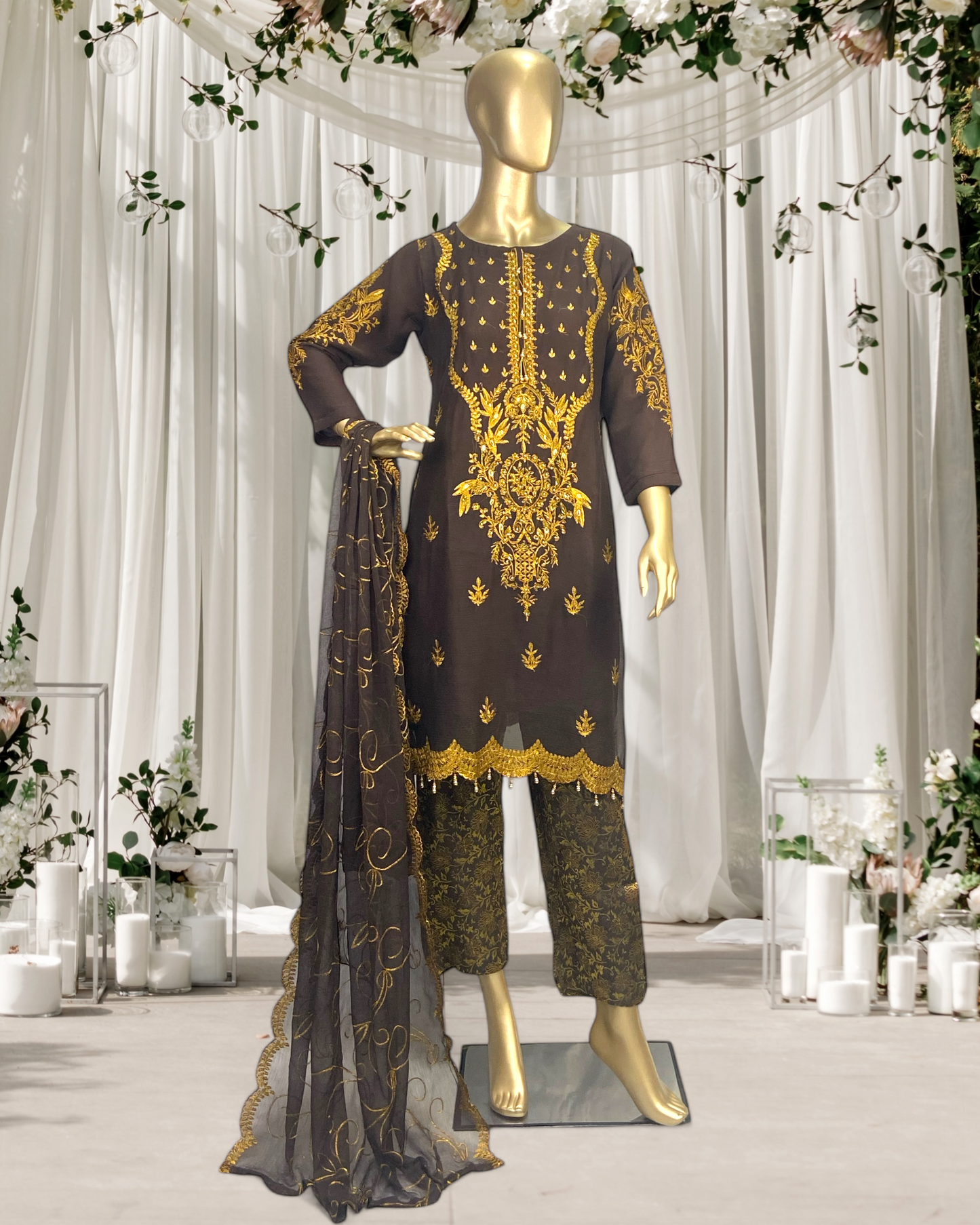 Elegant Embriodered Crinkle Chiffon 3-Piece Suit MMG-GG-02