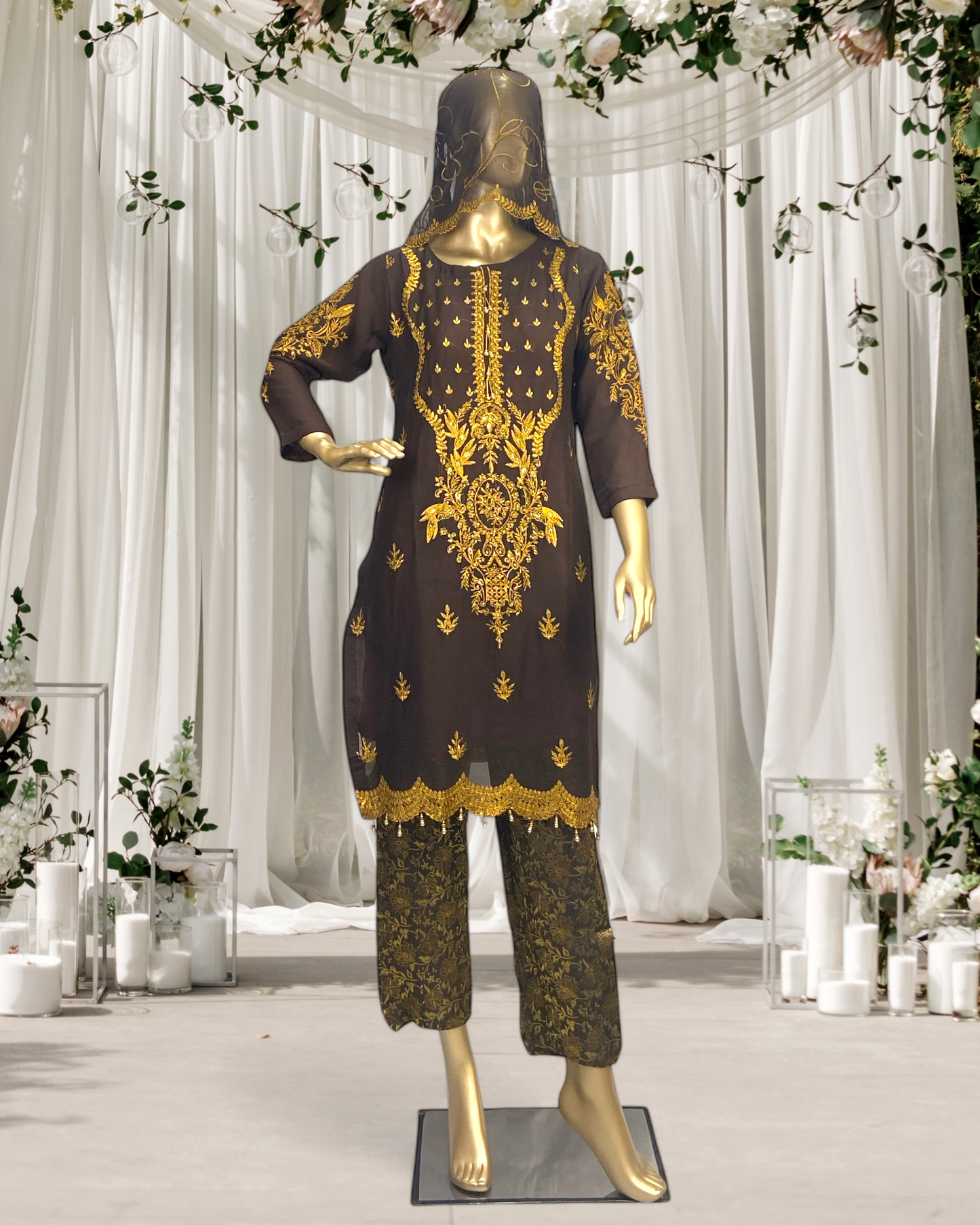 Elegant Embriodered Crinkle Chiffon 3-Piece Suit MMG-GG-02