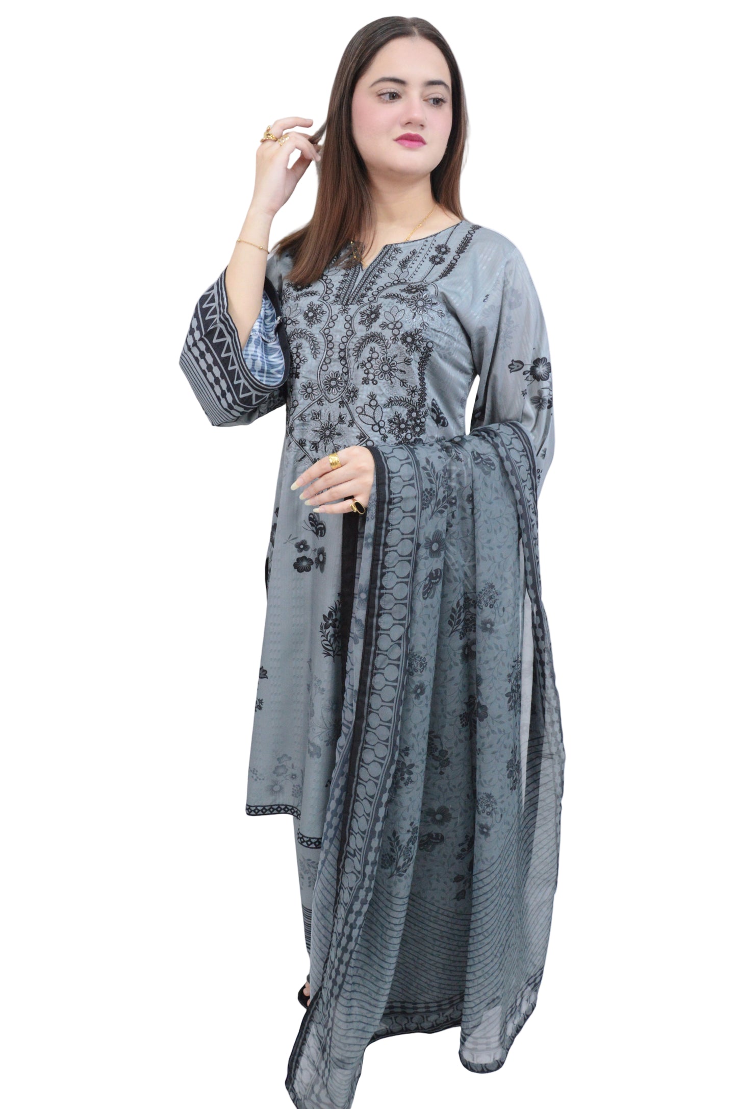 GRACEFUL ERA|3-PIECE DIGITAL PRINTED EMBROIDERED SHIRT|PRINTED FLAPPER|CHIFFON PRINTED DUPATTA MMG-1040