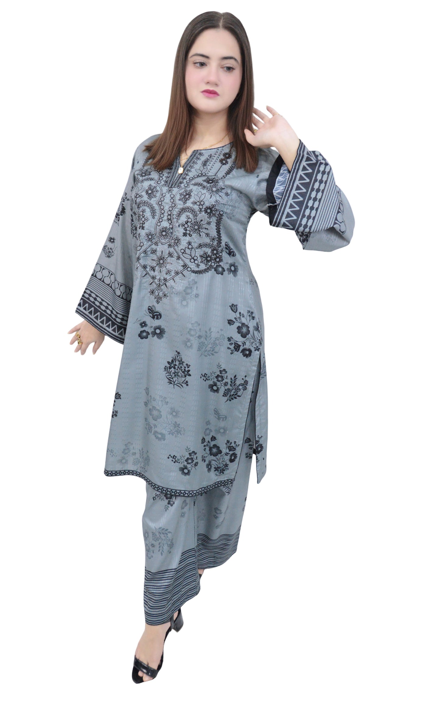 GRACEFUL ERA|3-PIECE DIGITAL PRINTED EMBROIDERED SHIRT|PRINTED FLAPPER|CHIFFON PRINTED DUPATTA MMG-1040