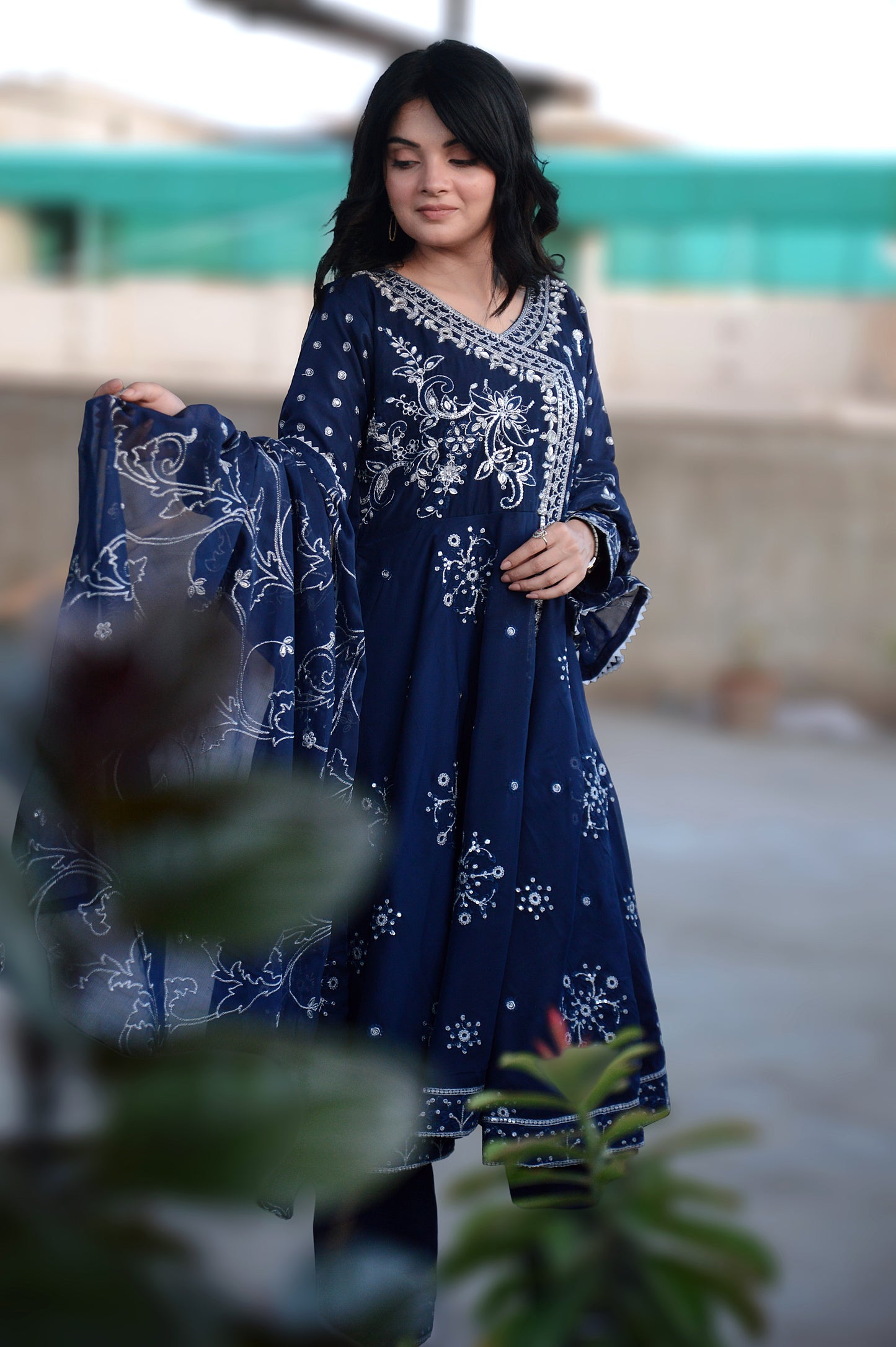 SUROOR ANGRAKHA FROCK|3-PIECE CHIFFON EMBROIDERED FROCK|EMBROIDERED TROUSER|EMBROIDERED DUPATTA MMG-