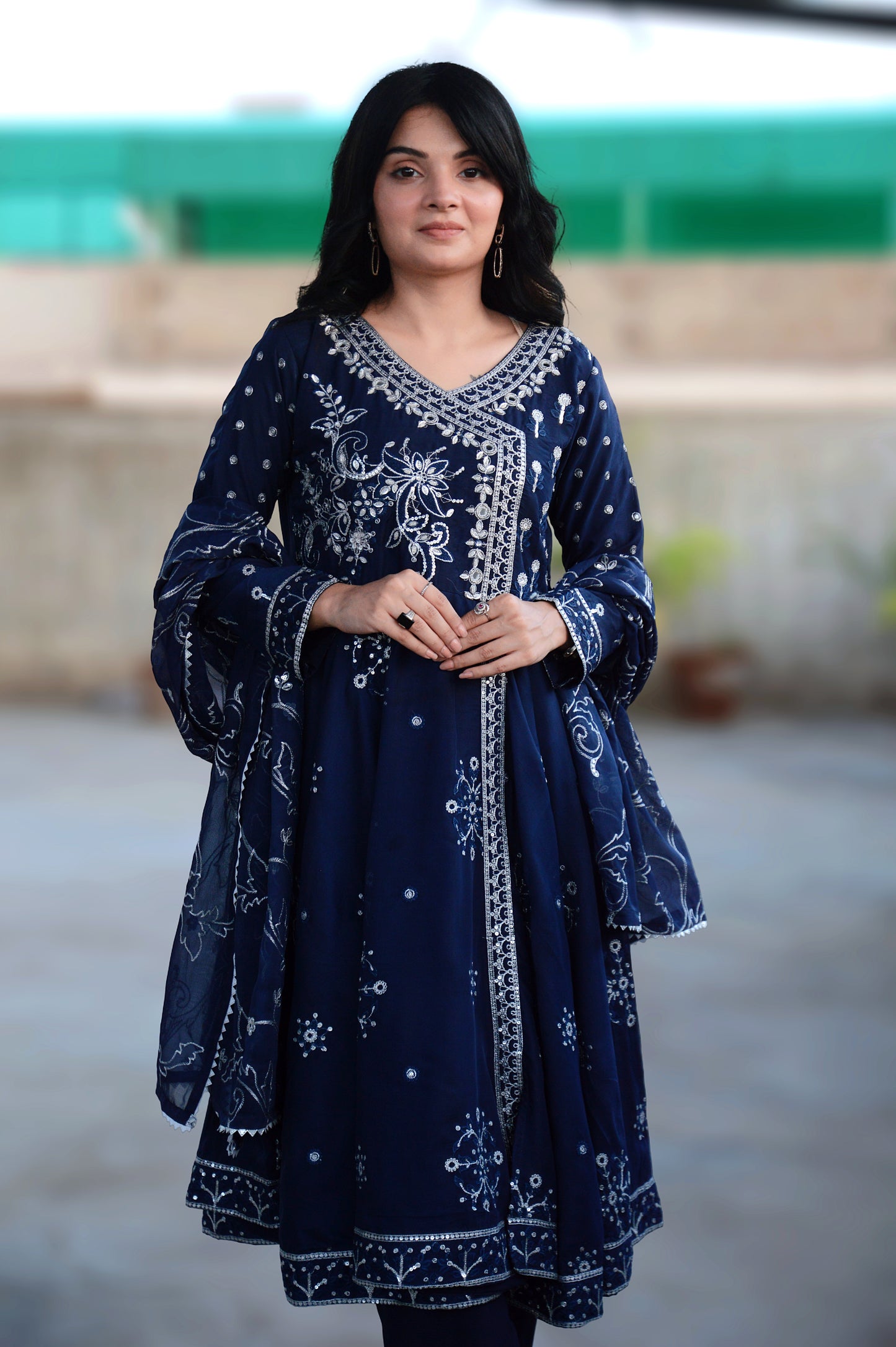 SUROOR ANGRAKHA FROCK|3-PIECE CHIFFON EMBROIDERED FROCK|EMBROIDERED TROUSER|EMBROIDERED DUPATTA MMG-