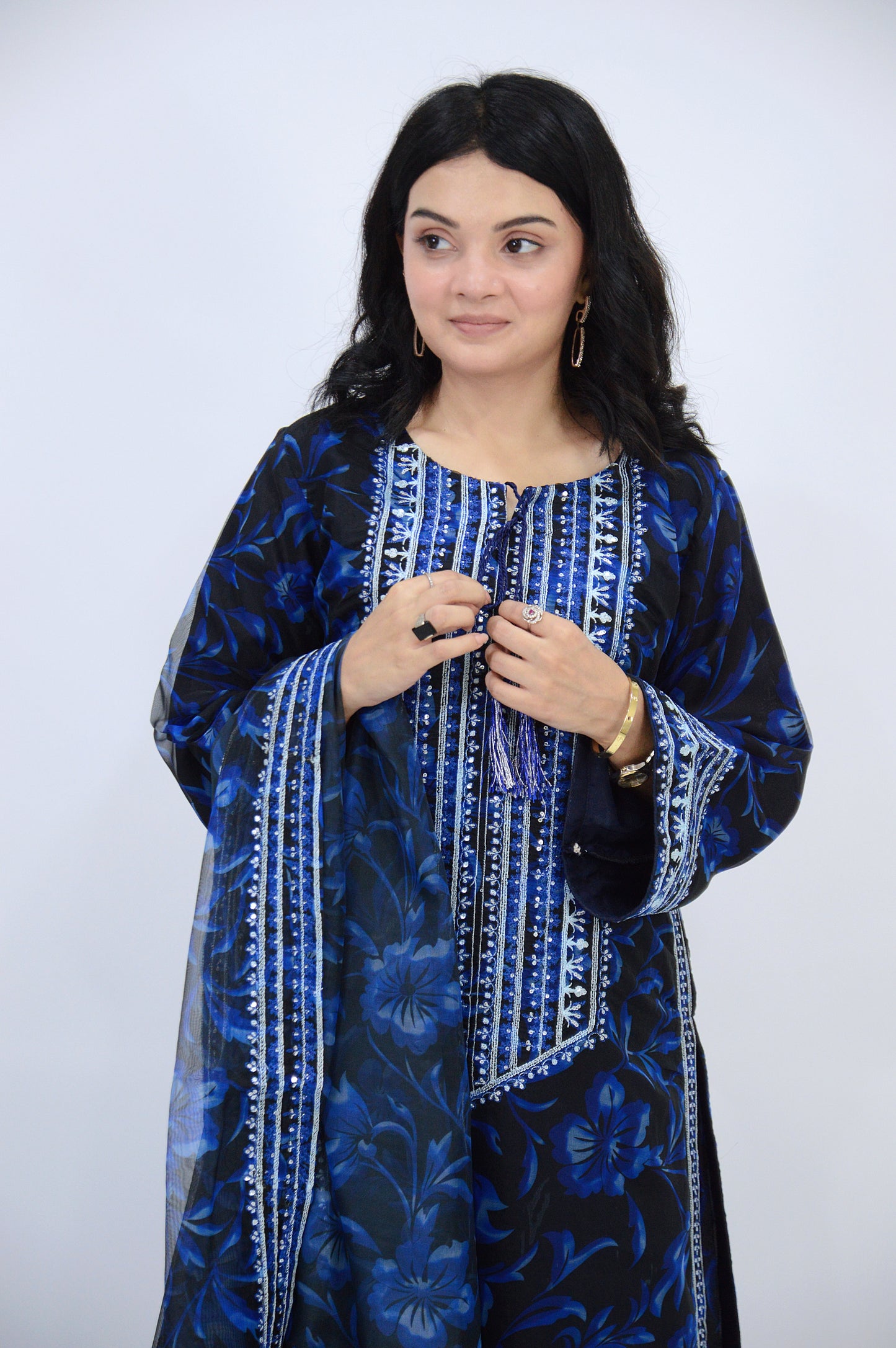 APPLE SILK DIGITAL PRINTED ORGANZA 3-PIECE EMBROIDERED SEQUENCE WORK|EMBROIDERED DAMAN PATTI|PRINTED FLAPPER|PRINTED DUPATTA WITH EMBROIDERED DUPATTA MMG-1053