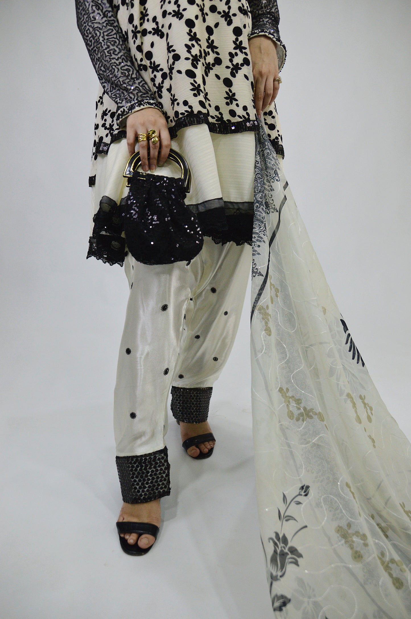 DOUBLE D-FROCK WITH SEQUENCE SITARA WORK|FARSI EMBROIDERED SHALWAR|SILK CHIFFON DUPATTA MMG-1015