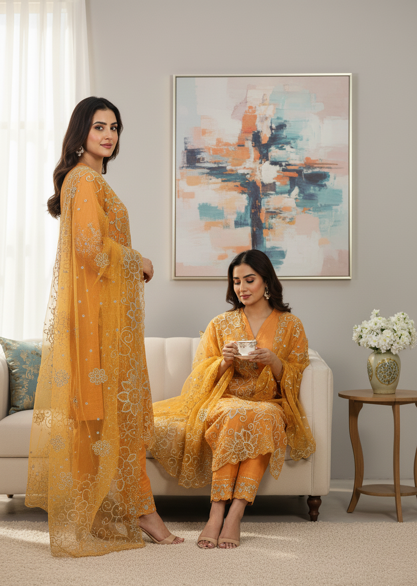 AFSANA|3-PIECE VISCOSE EMBROIDERED KURTA SET FESTIVE SPECIAL ADDITION MMG-1034