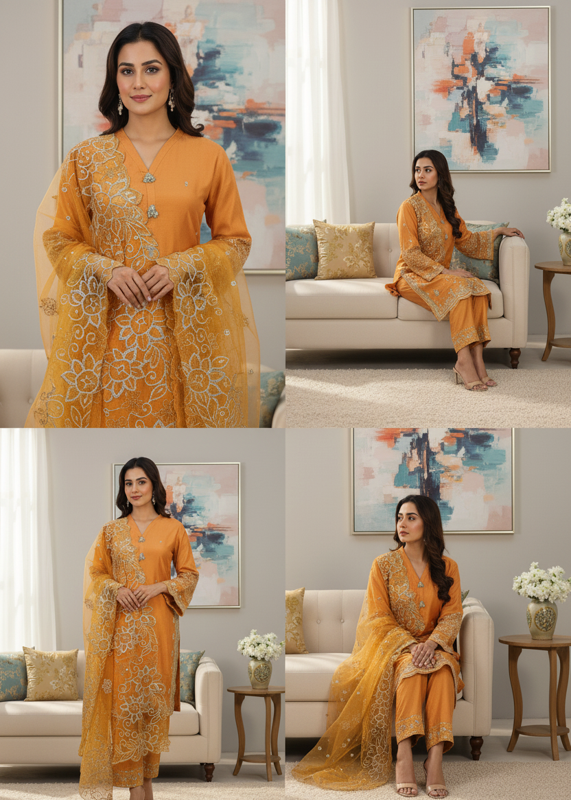 AFSANA|3-PIECE VISCOSE EMBROIDERED KURTA SET FESTIVE SPECIAL ADDITION MMG-1034