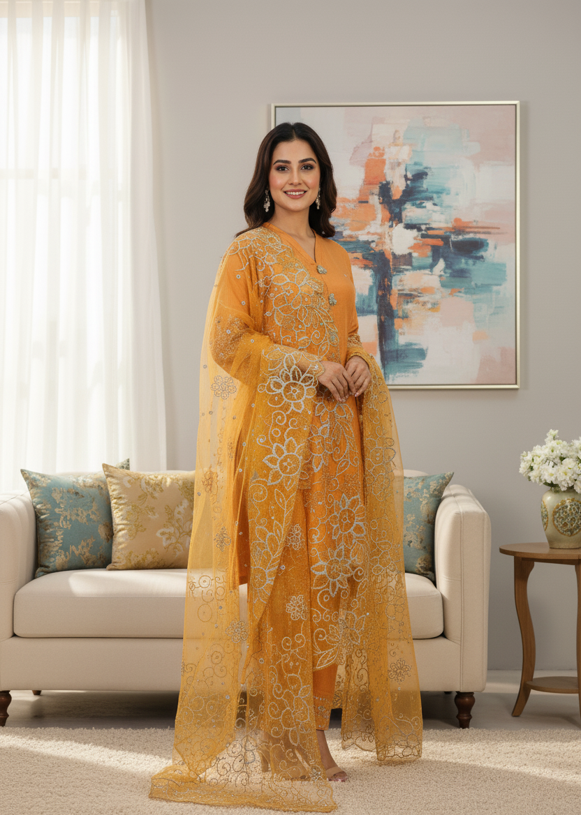AFSANA|3-PIECE VISCOSE EMBROIDERED KURTA SET FESTIVE SPECIAL ADDITION MMG-1034