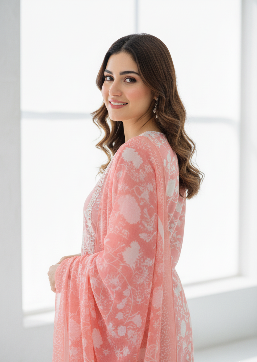 ANARKALI|3-PIECE DIGITAL PRINTED BOSKI SWISS & EMBROIDERED KURTA SET MMG-1068
