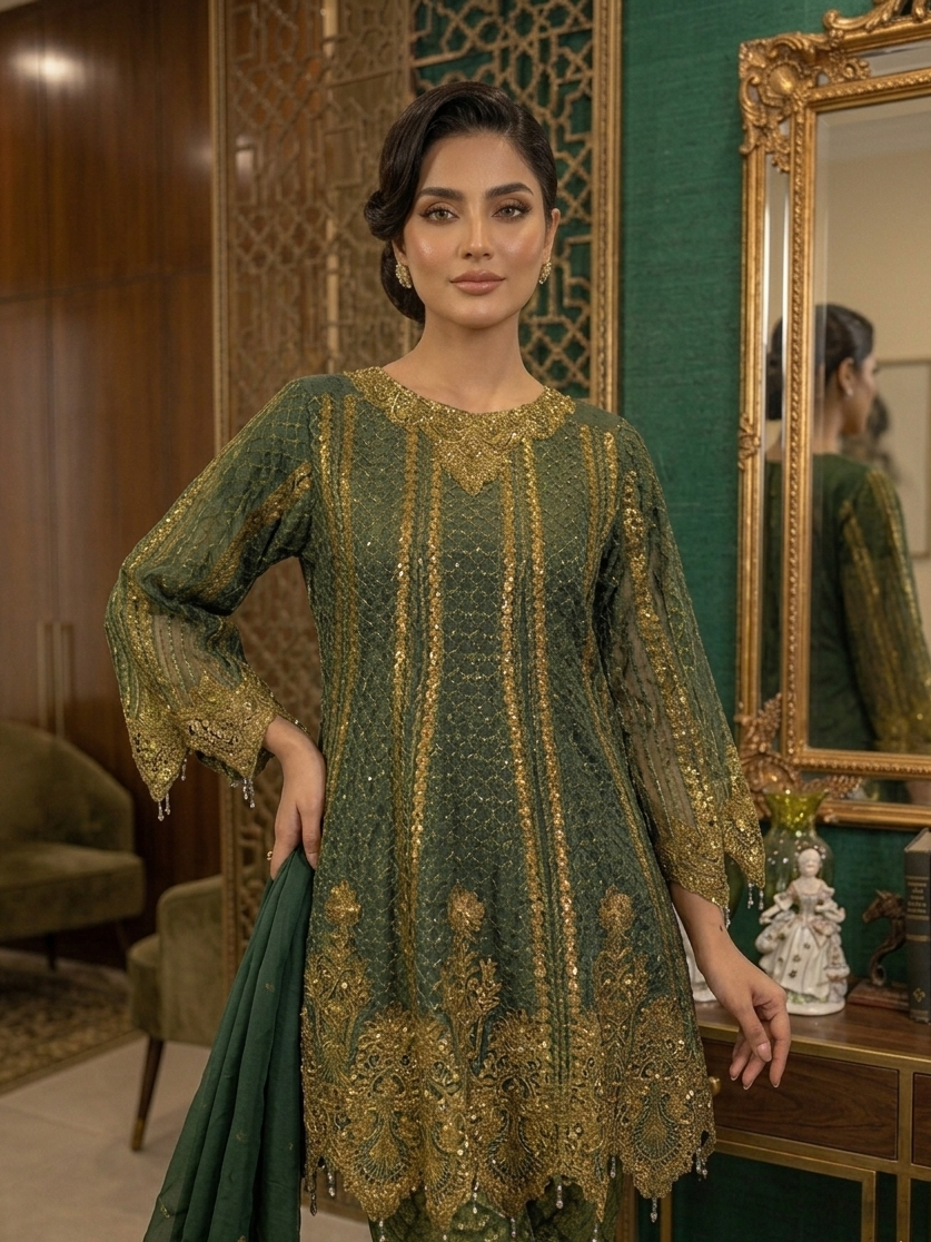 PARIZAY-LUXURY EMB CHIFFON ENSEMBLE MMG-740