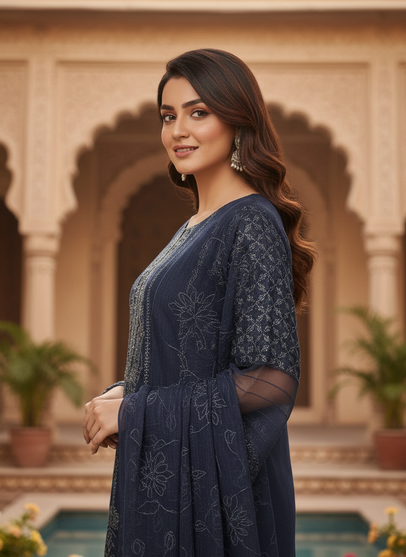 ORGANZA BORING WORK EMB KURTA SET MMG-950