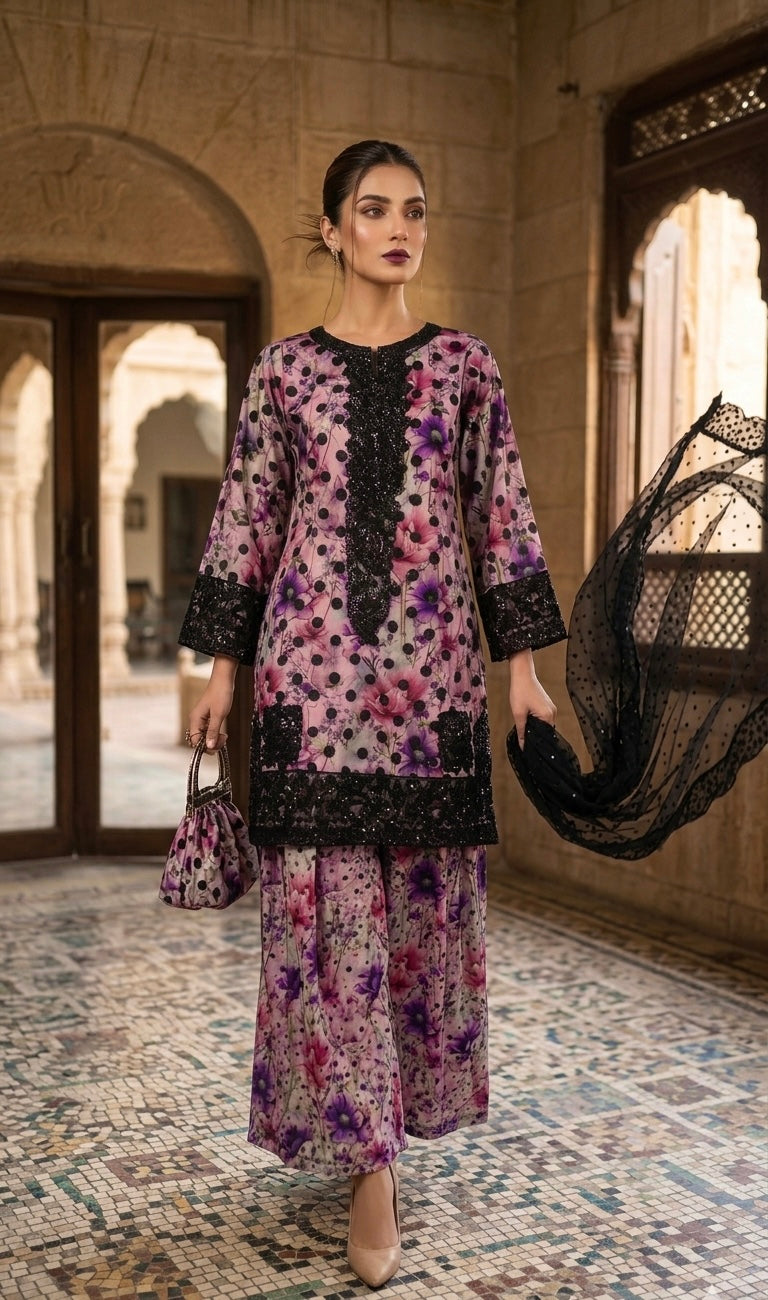 NAAZ NET POLKA KURTA SET MMG-1221