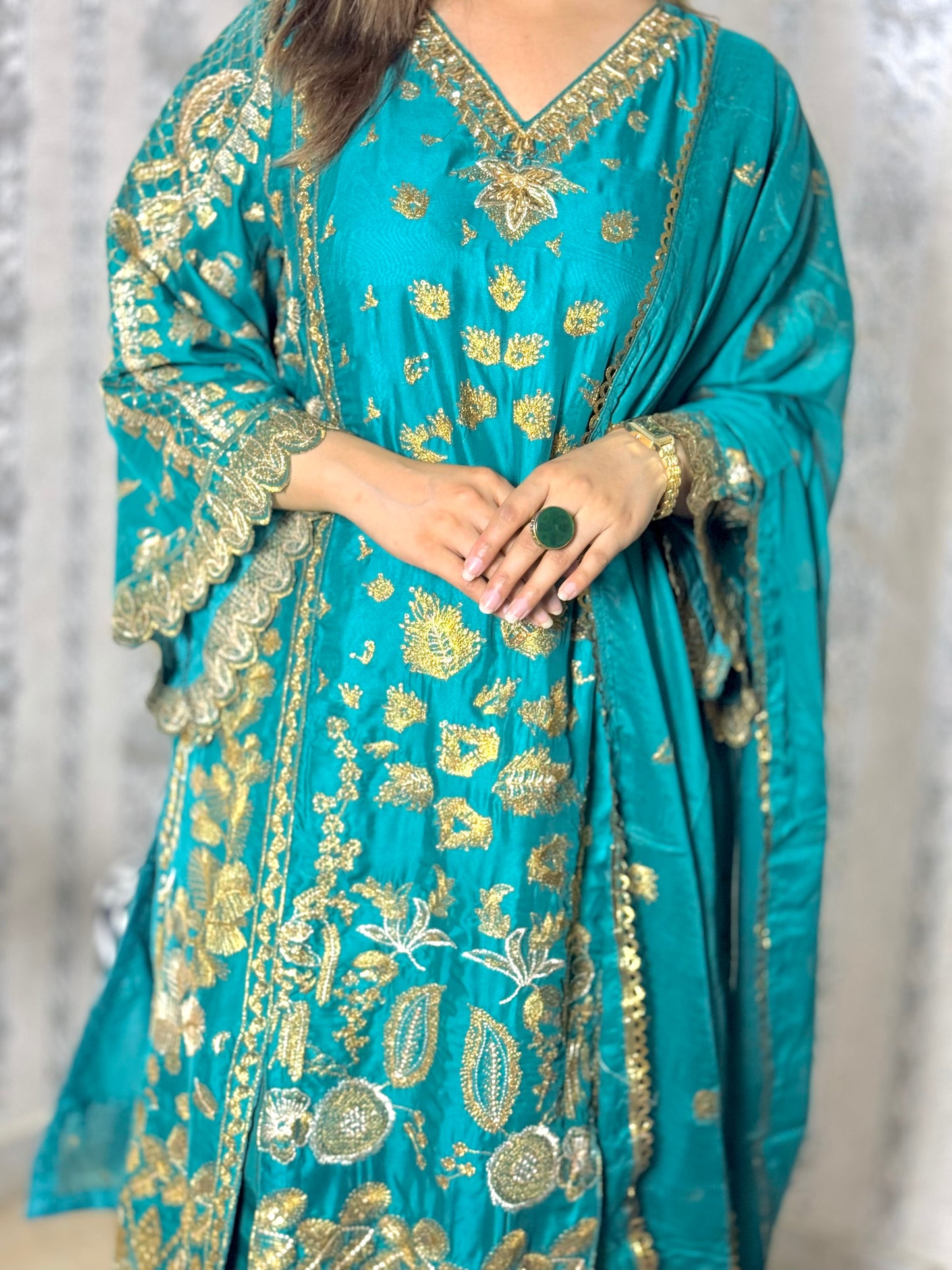 SHINE BRIGHT WITH MOONLIT Elegant 3-piece chiffon fabric hand-work with embroidered chiffon dupatta MMG-786