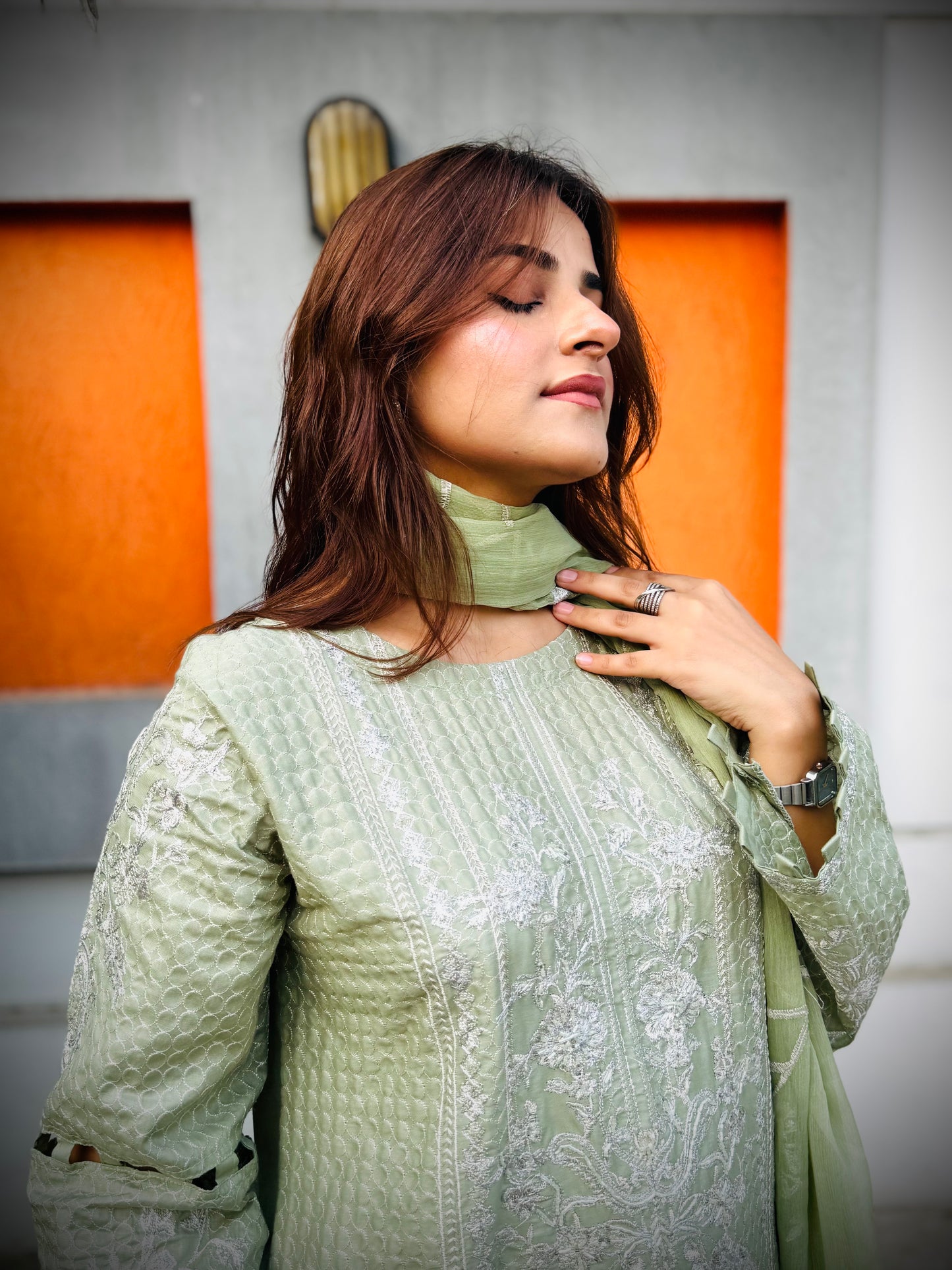 ANDAAZ E NOOR | 3-PIECE 100% COTTON EMBROIDERED SHIRT|COMFORTABLE COTTON TROUSER|CHIFFON EMBROIDERED DUPATTA MMG-933