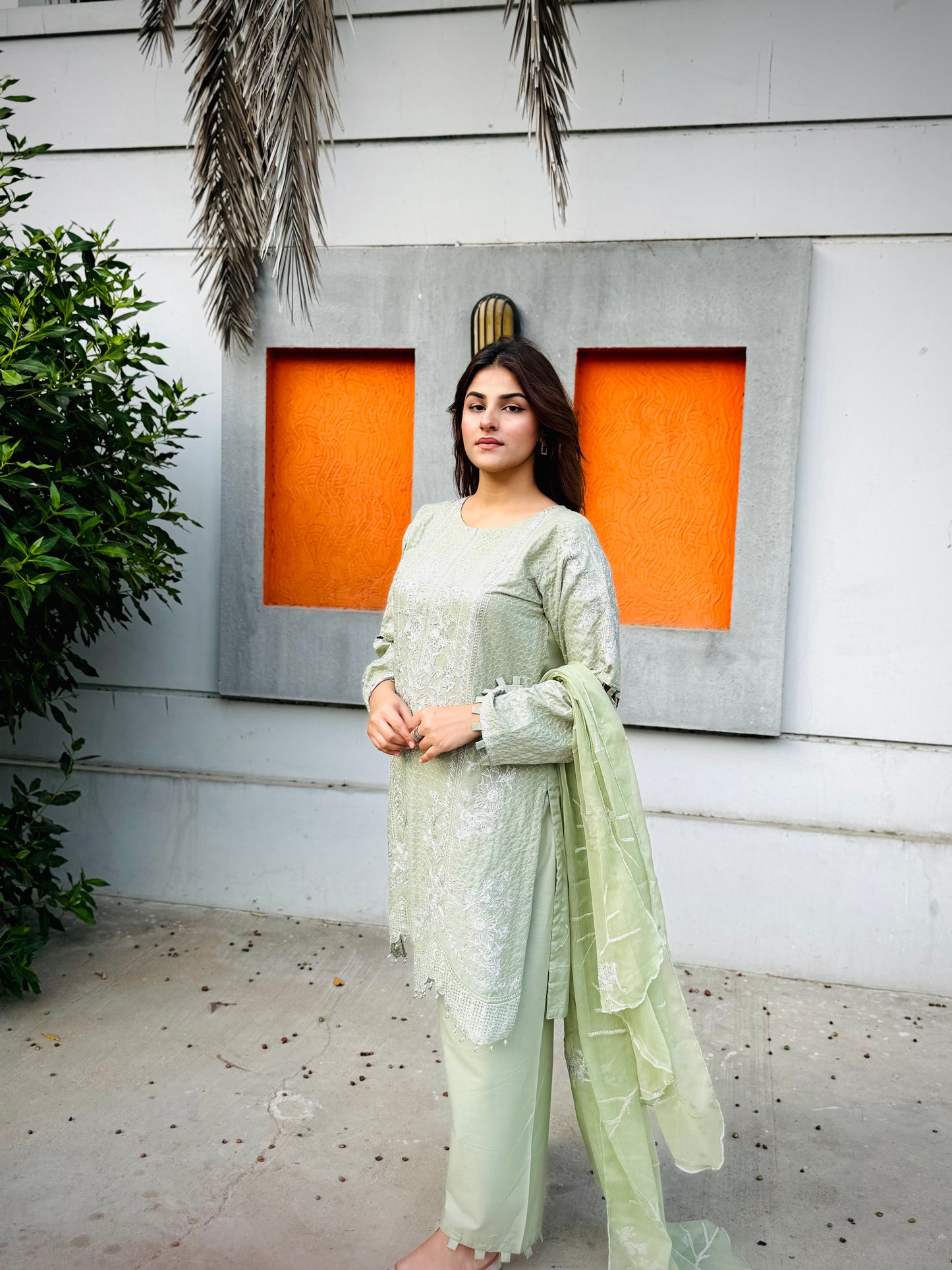 ANDAAZ E NOOR | 3-PIECE 100% COTTON EMBROIDERED SHIRT|COMFORTABLE COTTON TROUSER|CHIFFON EMBROIDERED DUPATTA MMG-933