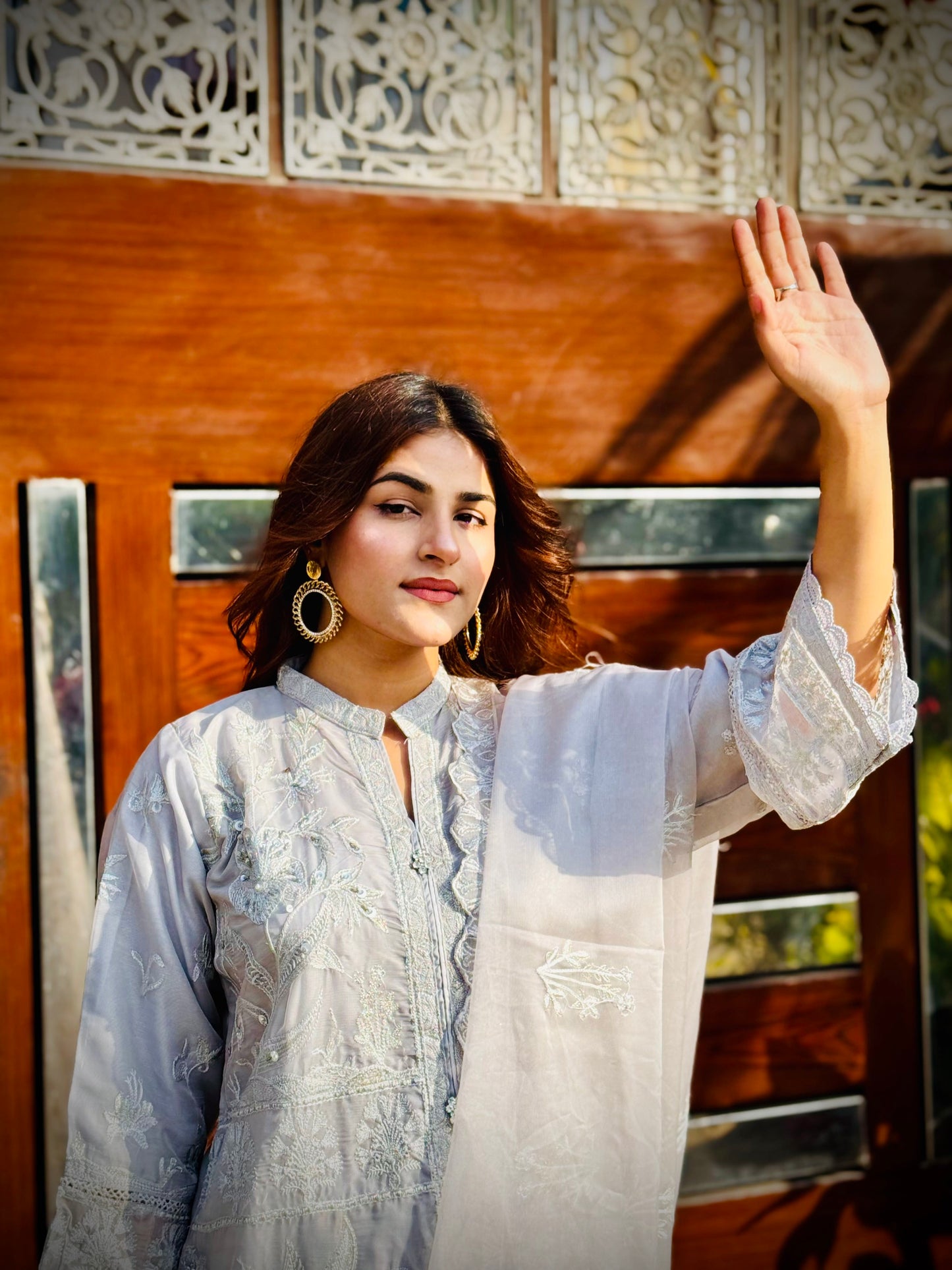 FAIRY FLOW 3-Piece Chiffon embroidered Shirt Hand Work Malai Trouser with Emroidered Dupatta MMG-794