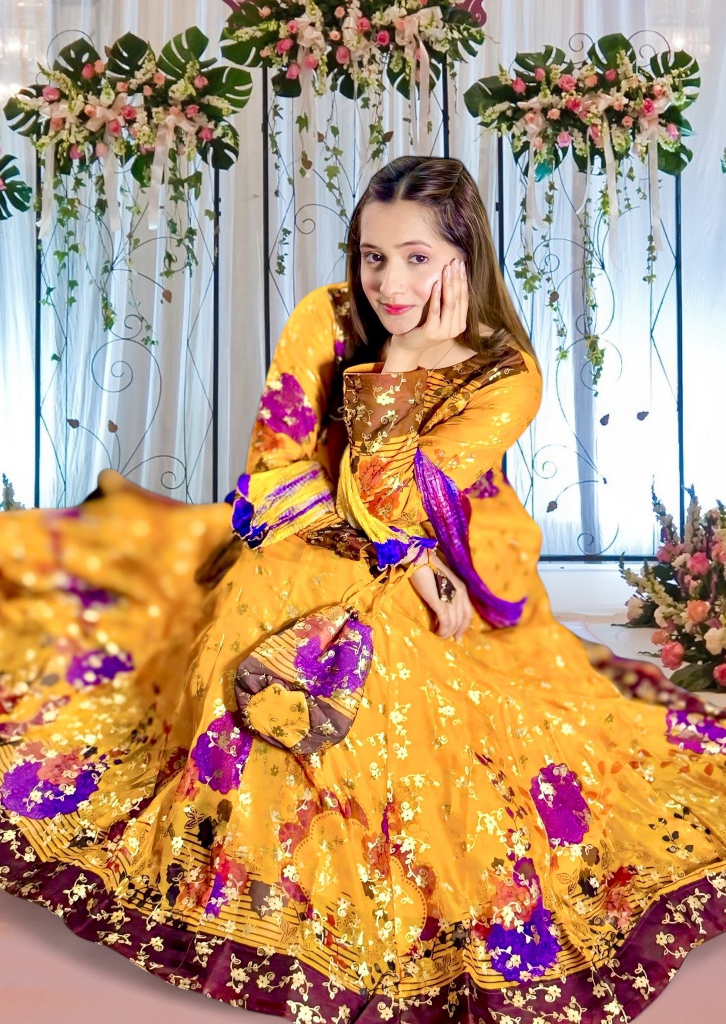 HENNA BLOOM | MEHNDI OUTFIT| HAND WORK|SILKY CHIFFON| LEHNGA CHOLI | CHUNDRI DUPATTA
