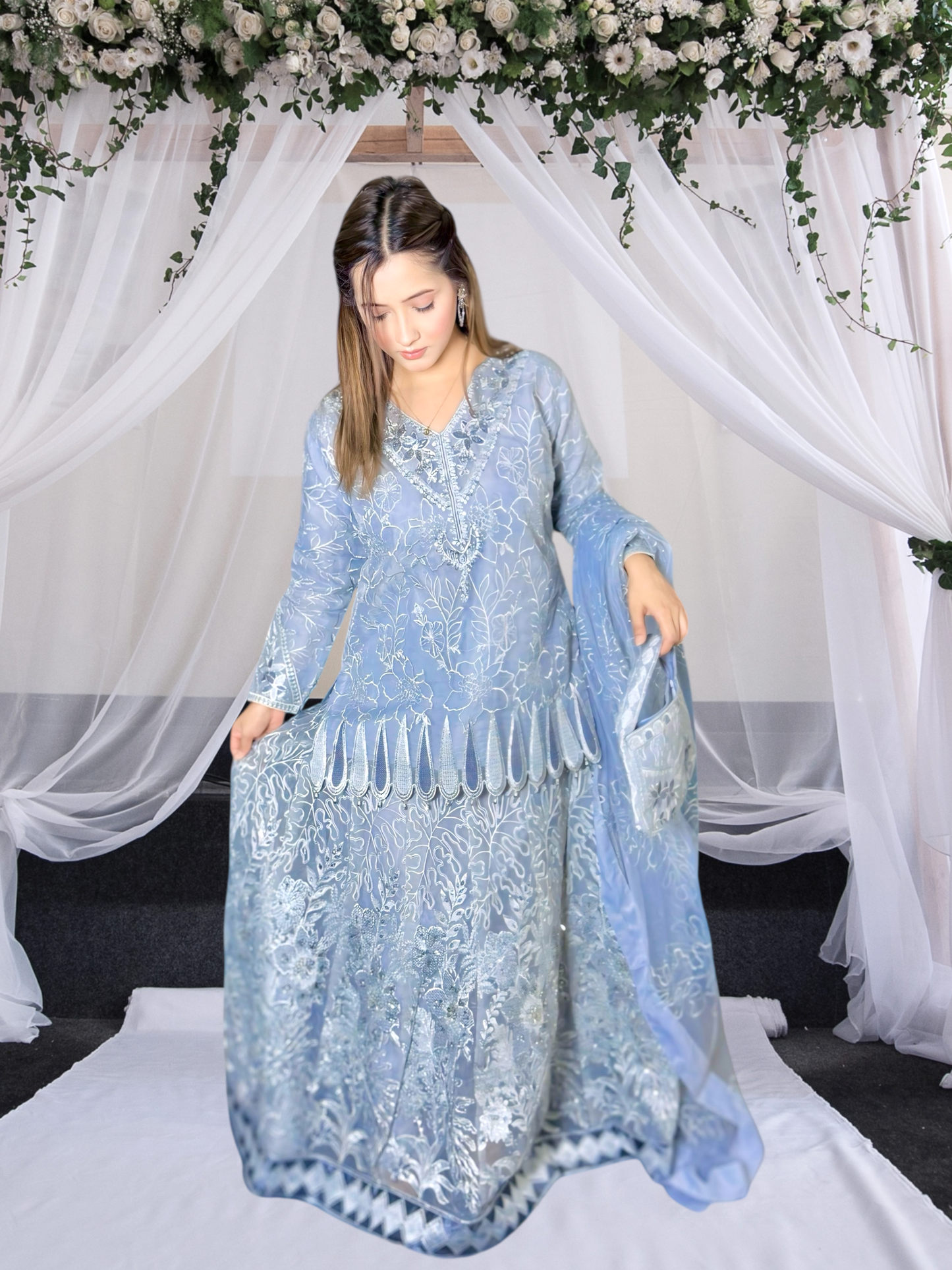 RANG-E-SAFAA|ORGANZA LEHNGA CHOLI|EMROIDERED NET DUPATTA |MMG-836