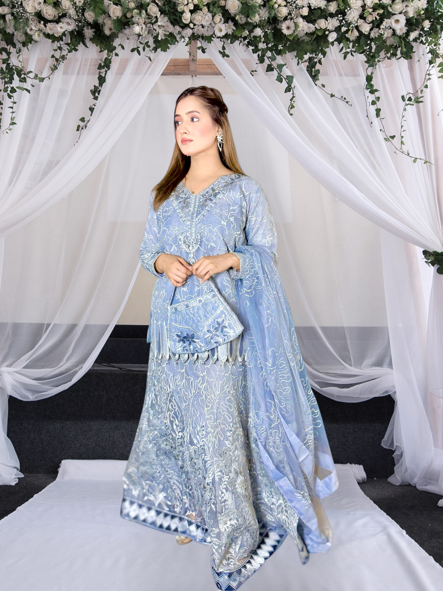 RANG-E-SAFAA|ORGANZA LEHNGA CHOLI|EMROIDERED NET DUPATTA |MMG-836