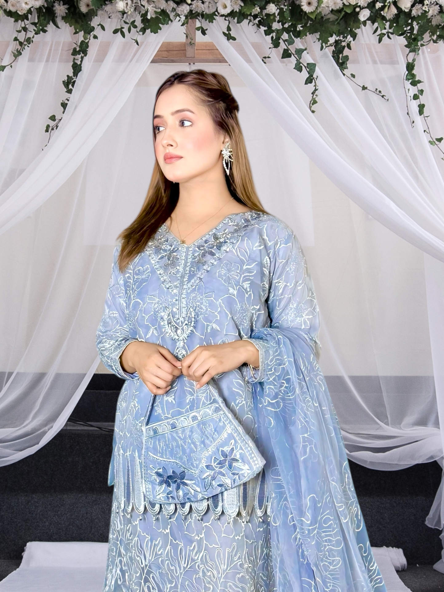 RANG-E-SAFAA|ORGANZA LEHNGA CHOLI|EMROIDERED NET DUPATTA |MMG-836